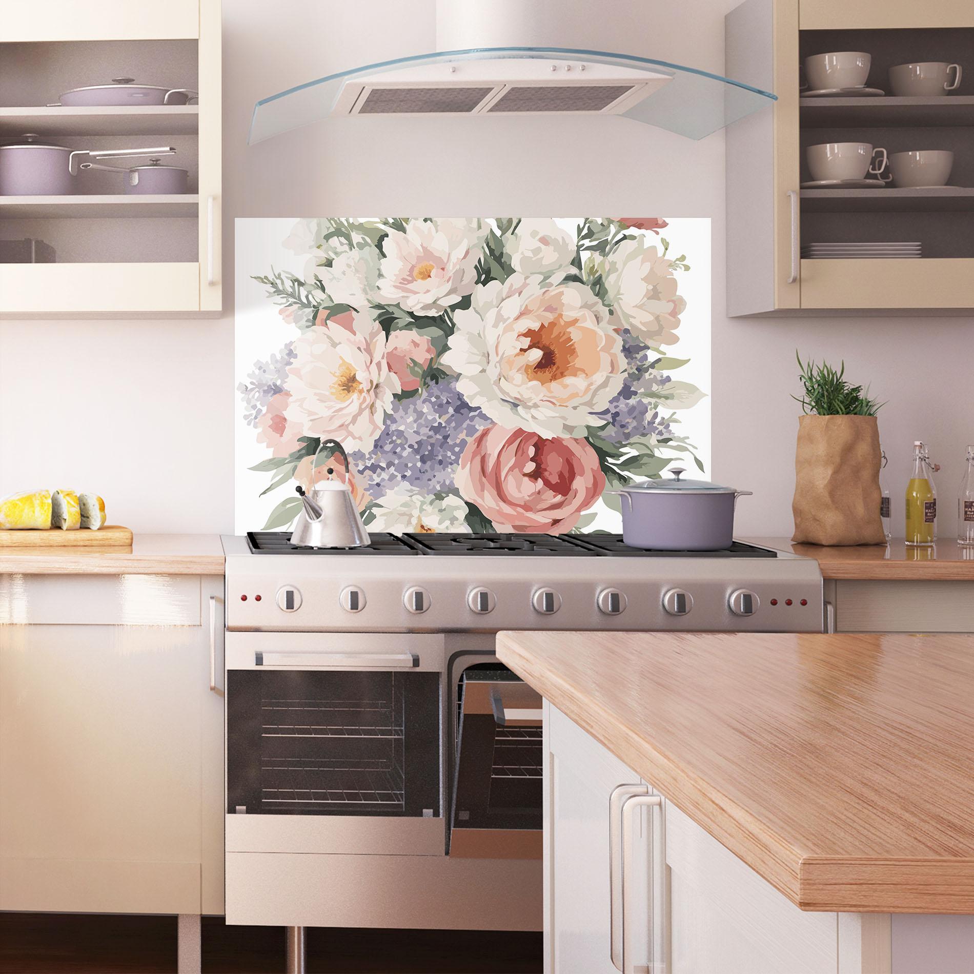 Konyhai üveg hátfal Pretty Watercolor Bouquet mockup 1