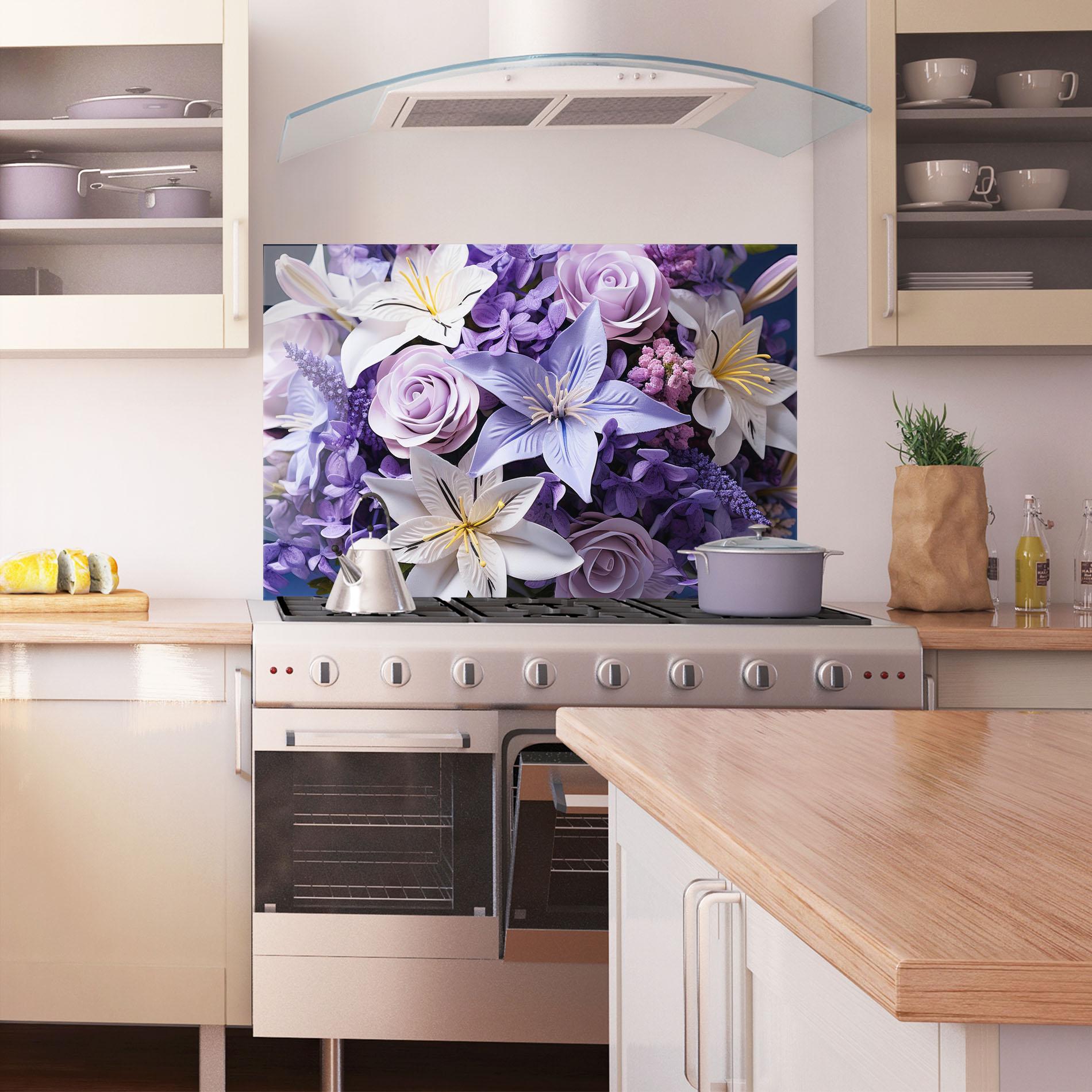Konyhai üveg hátfal Purple Cute Bouquet mockup 1