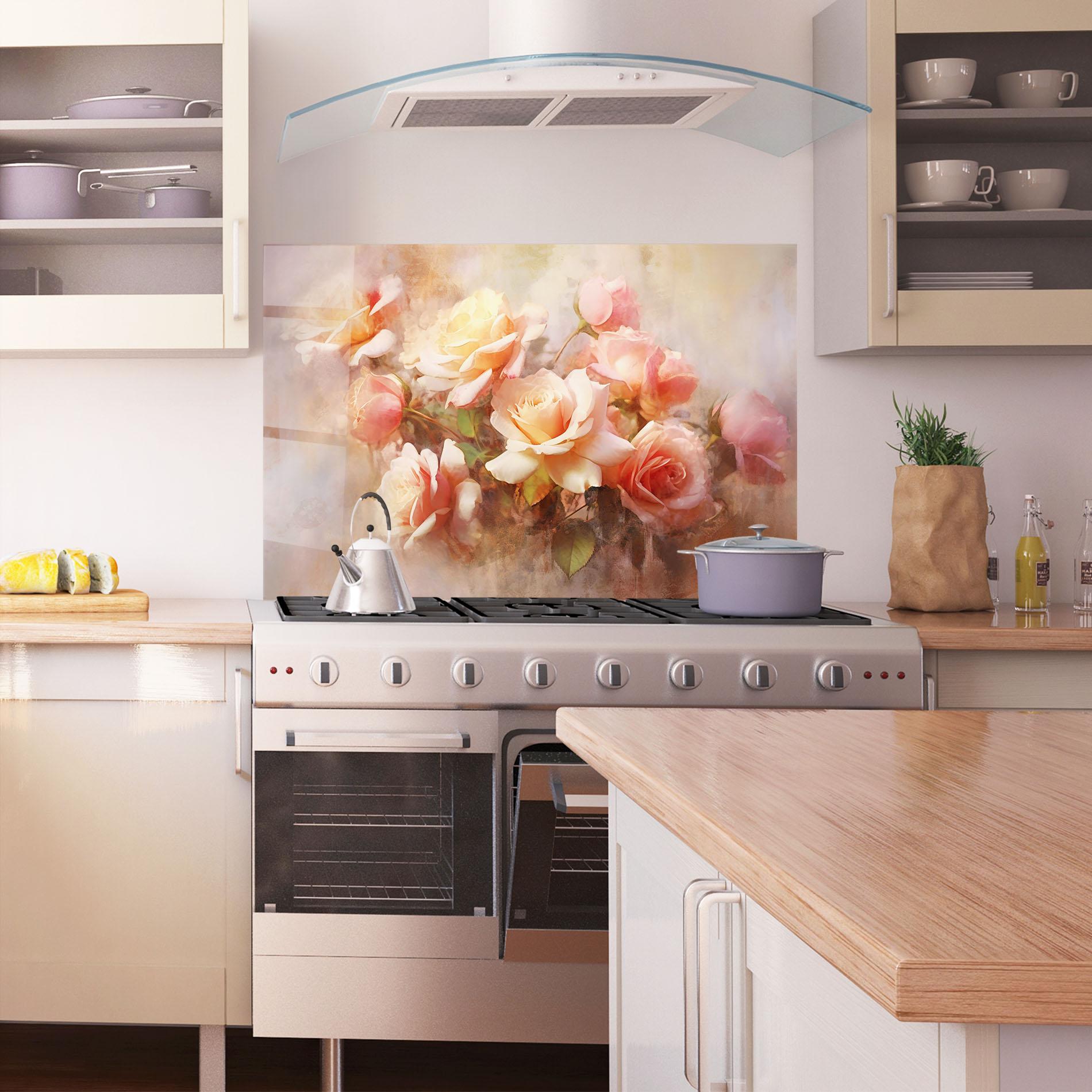 Konyhai üveg hátfal Roses Bouquet Painting mockup 1