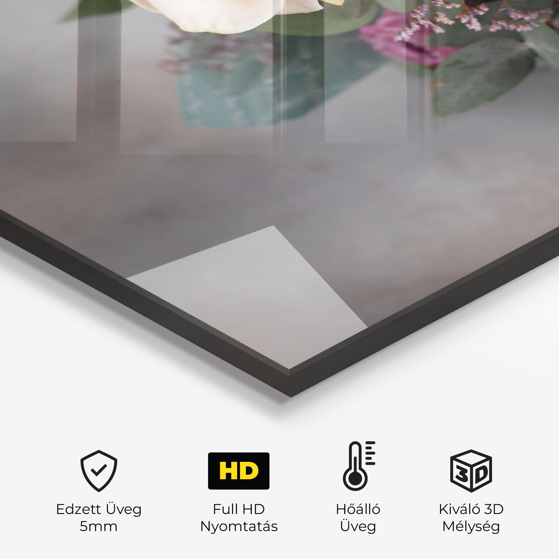 Konyhai üveg hátfal Cream Purple Bouquet mockup 2