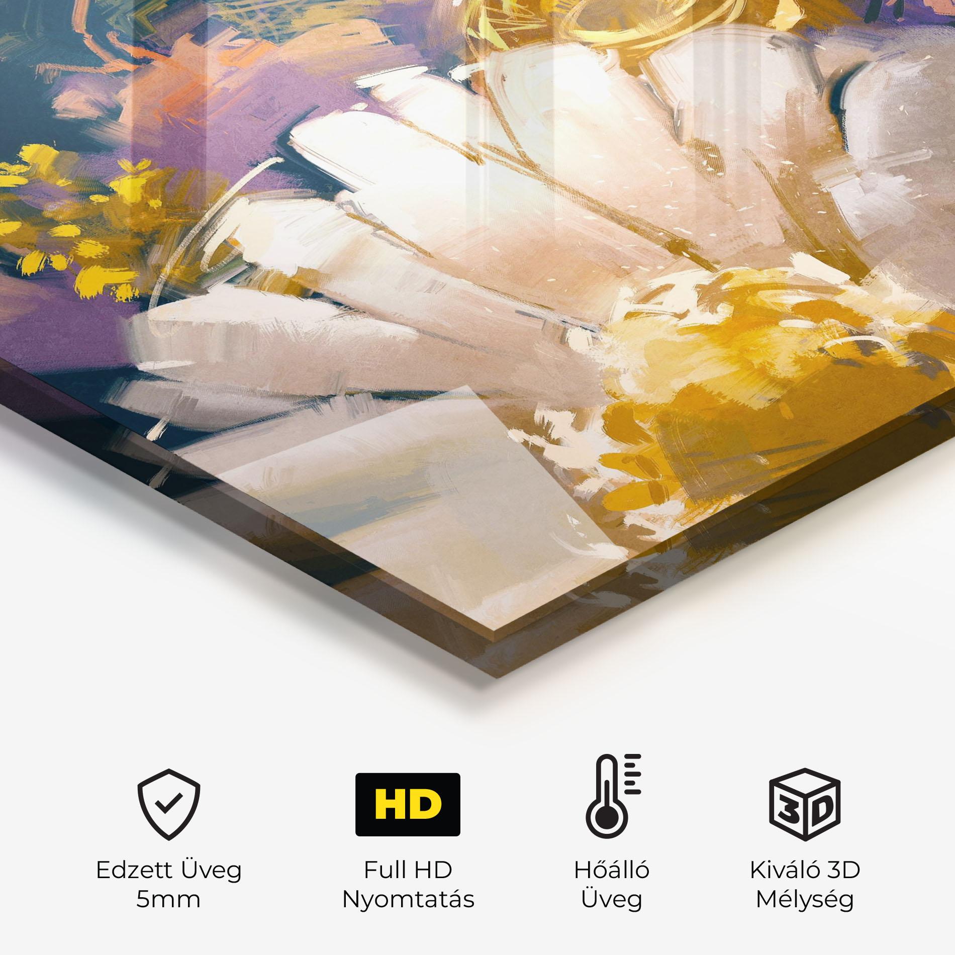 Konyhai üveg hátfal Gold Purple Flowers mockup 2