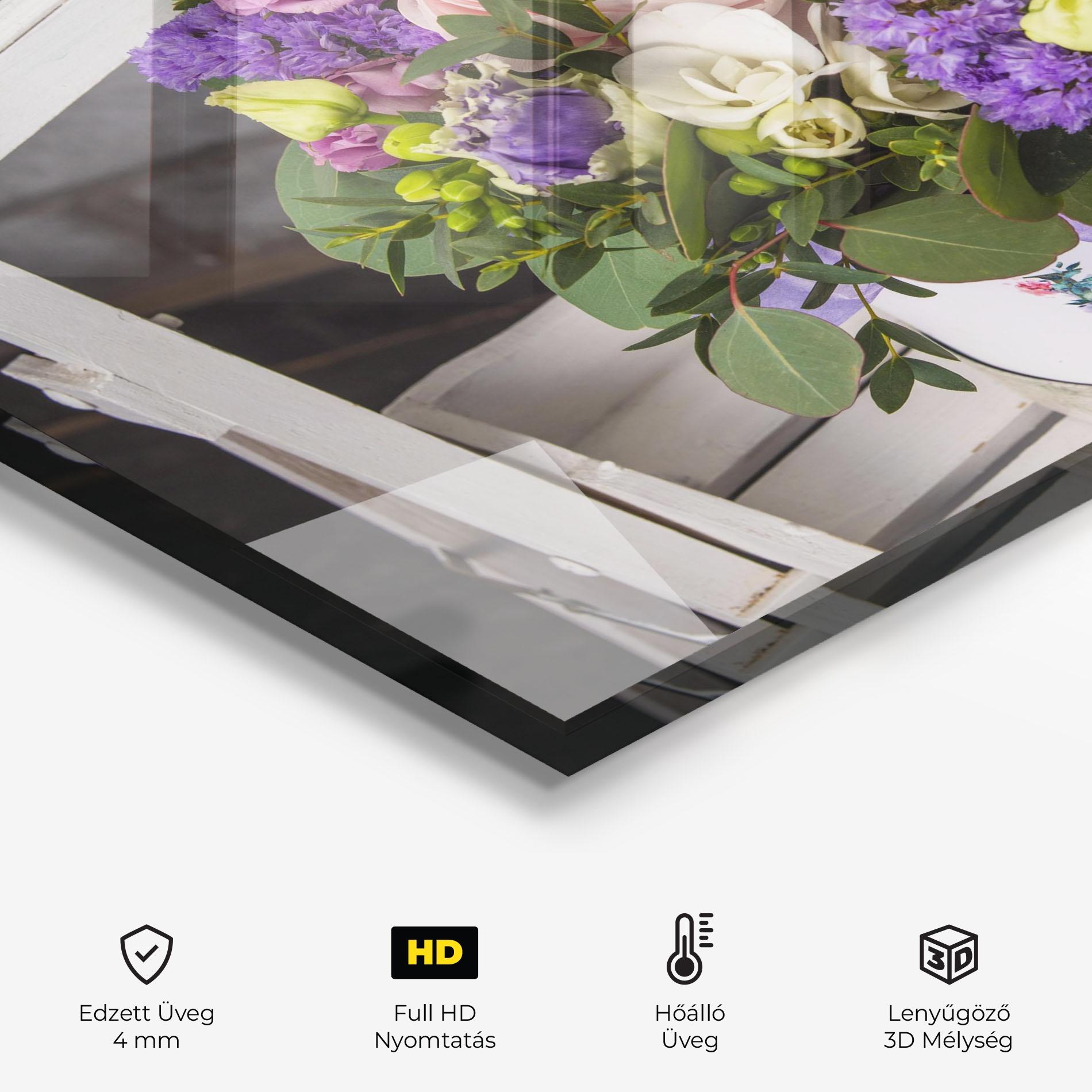 Konyhai üveg hátfal Big Pink Rose Bouquet mockup 2