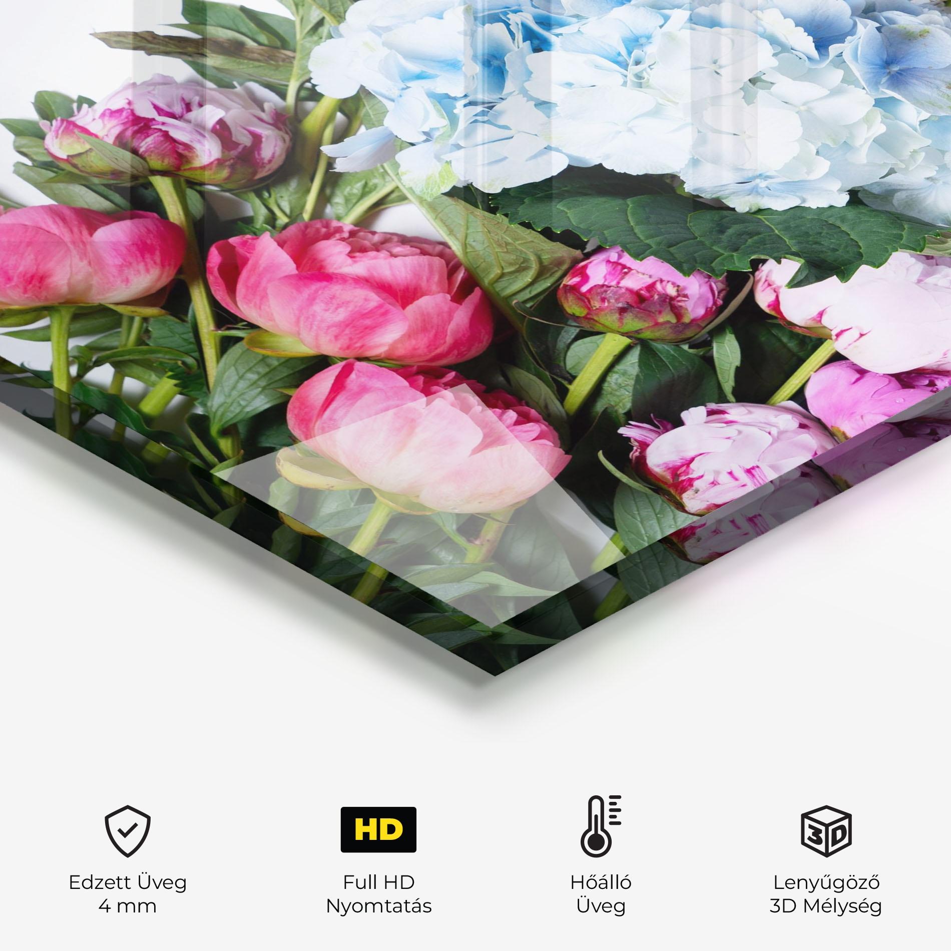 Konyhai üveg hátfal Blue Pink Bouquet mockup 2