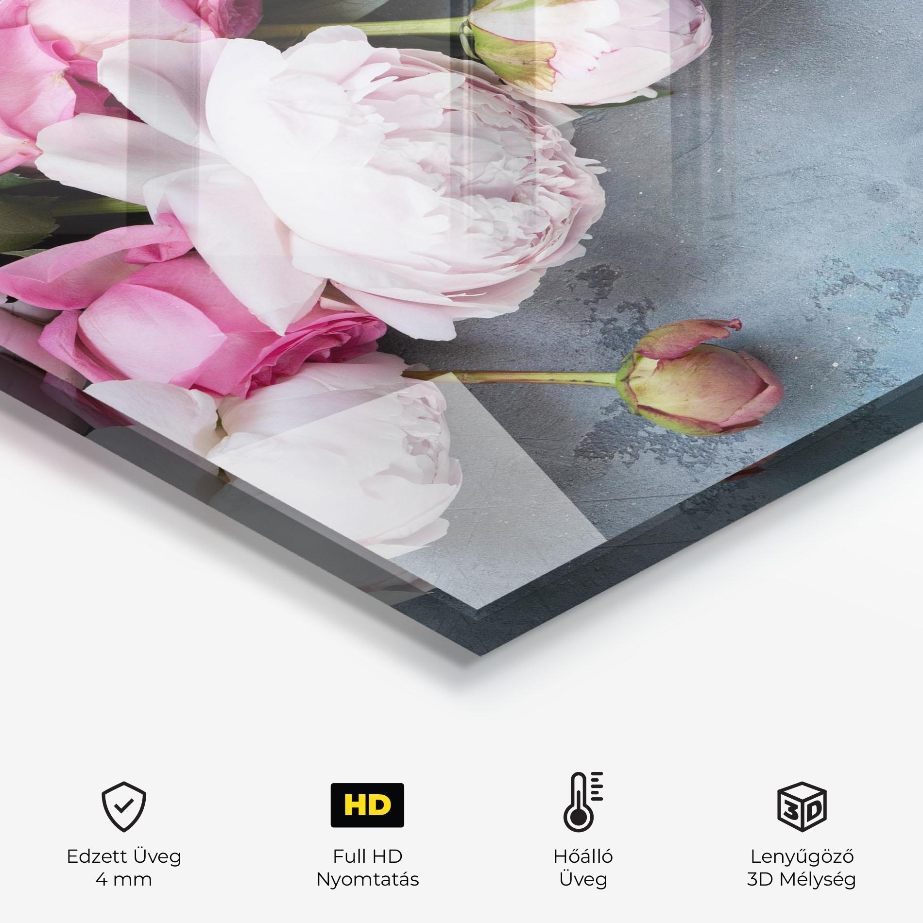 Konyhai üveg hátfal Cute Pink Peonies mockup 2