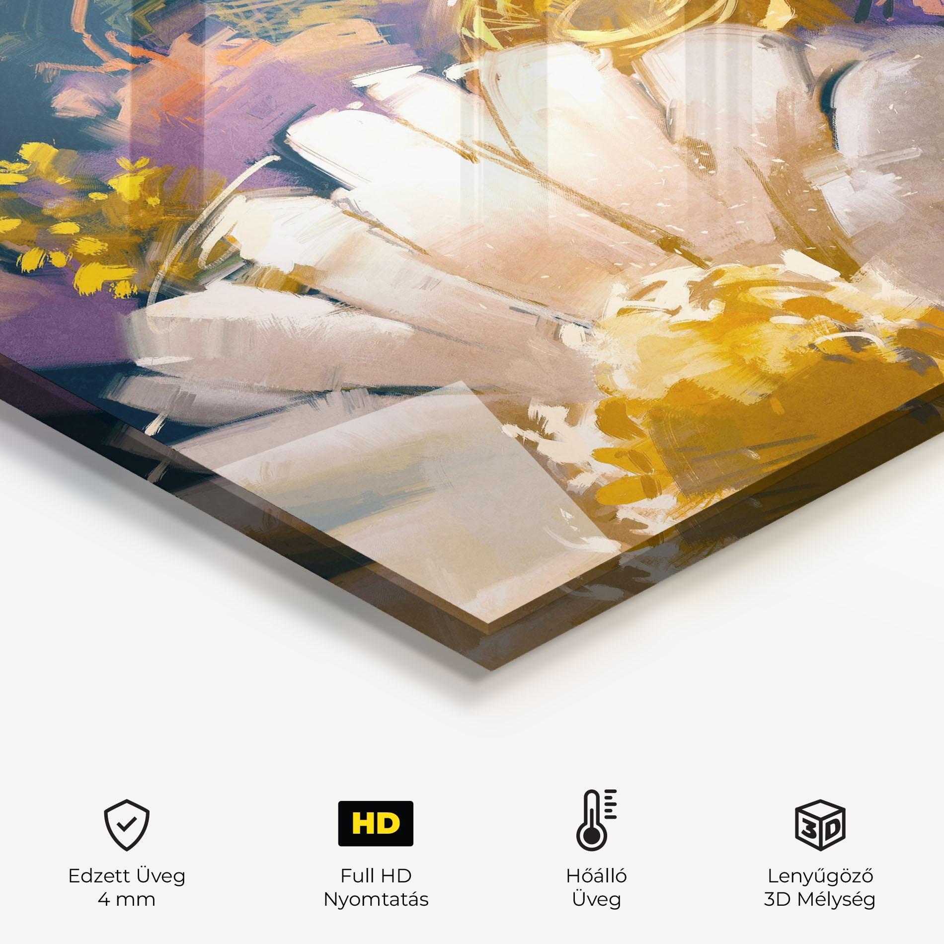 Konyhai üveg hátfal Gold Purple Flowers mockup 2