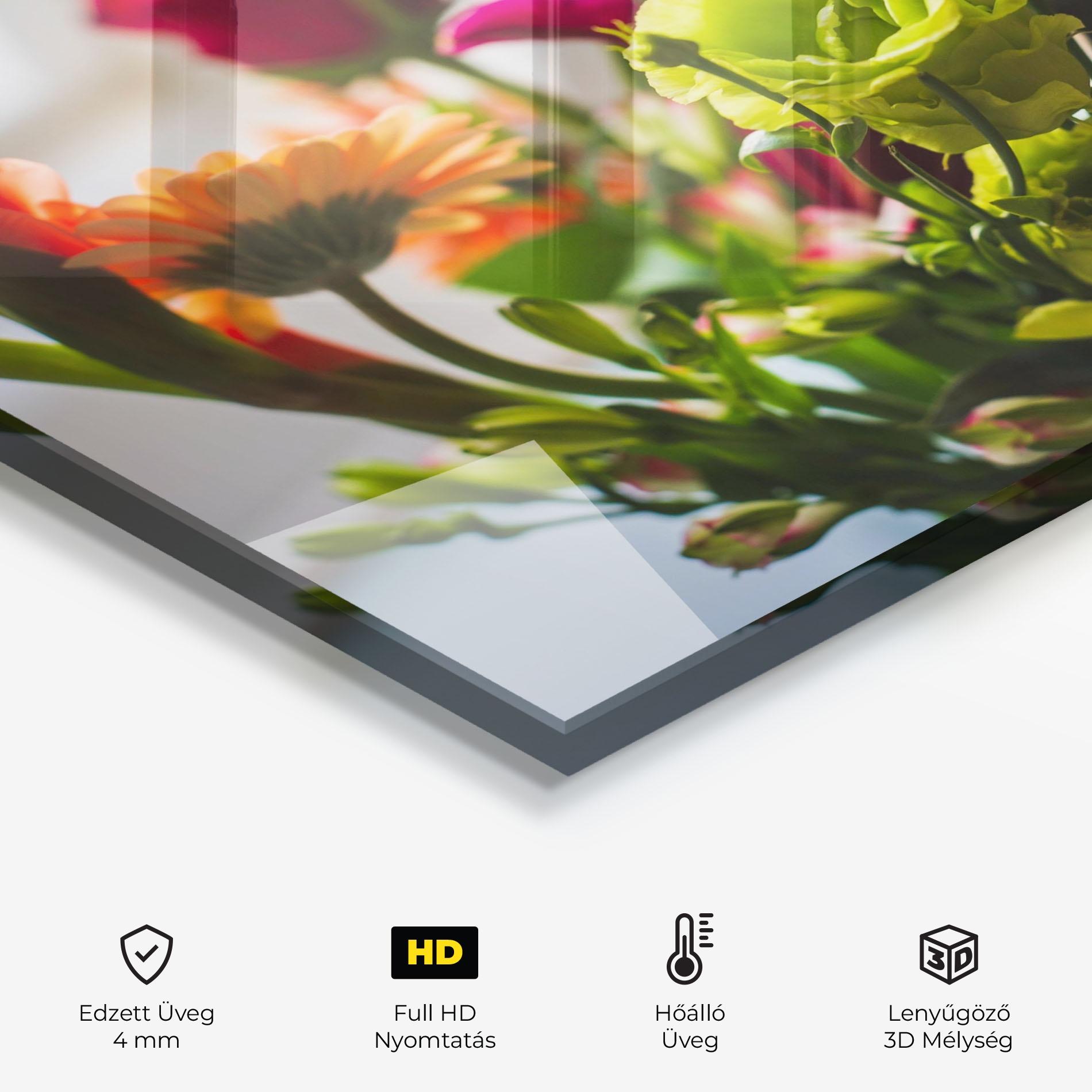 Konyhai üveg hátfal Green Flowers Bouquet mockup 2