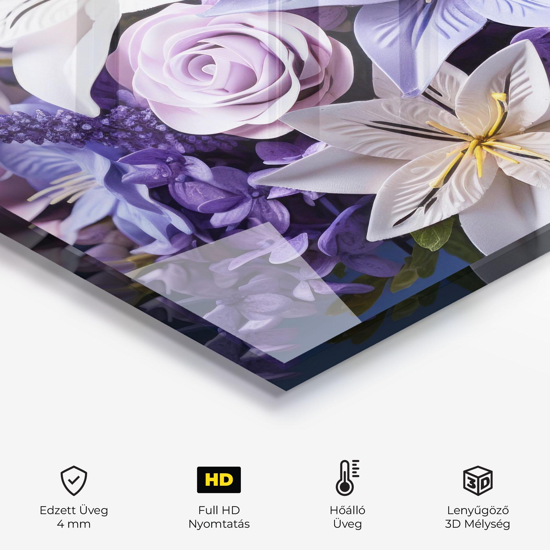 Konyhai üveg hátfal Purple Cute Bouquet mockup 2