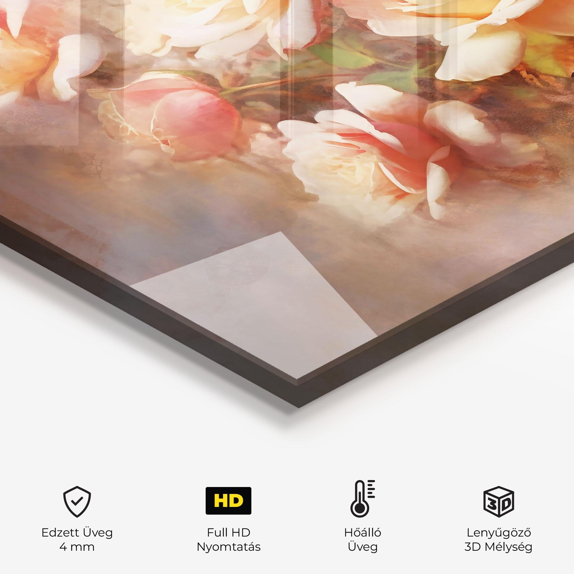 Konyhai üveg hátfal Roses Bouquet Painting mockup 2