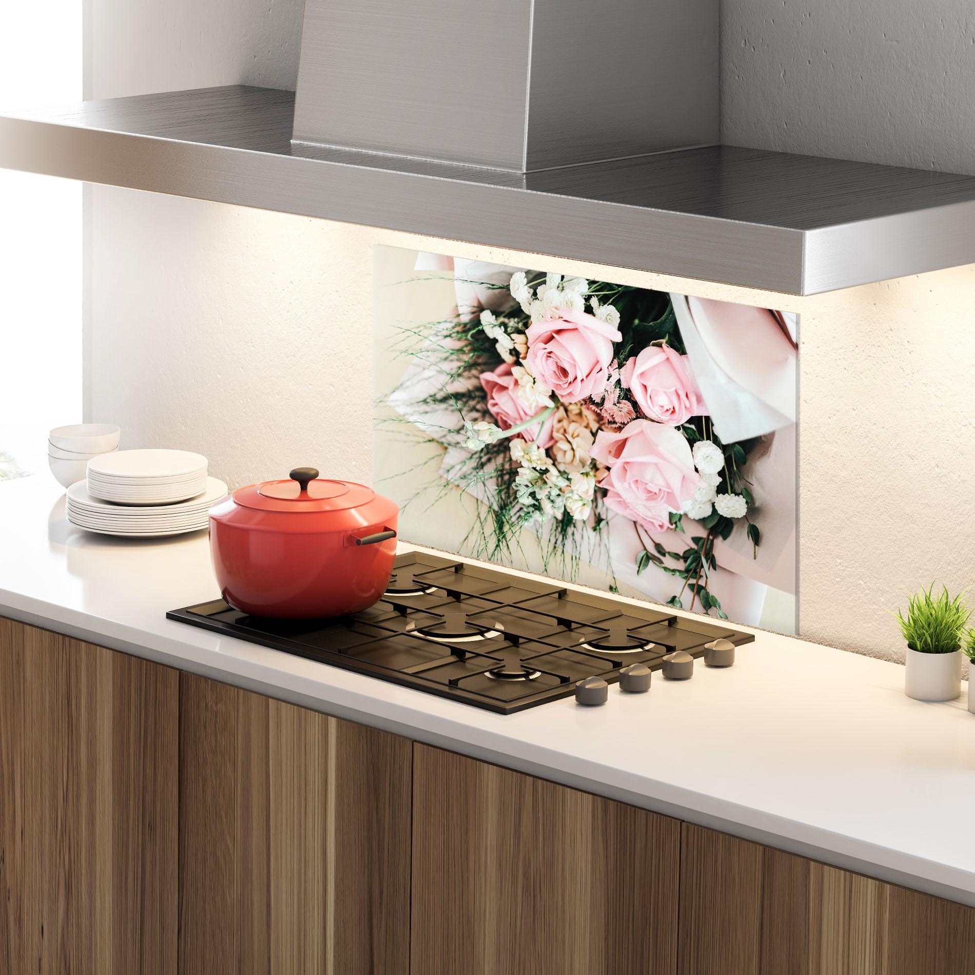Konyhai üveg hátfal Baby Pink Bouquet mockup 4