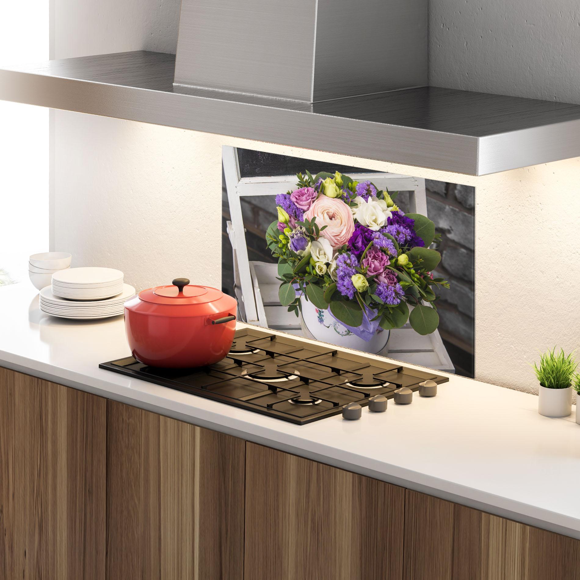 Konyhai üveg hátfal Big Pink Rose Bouquet mockup 4