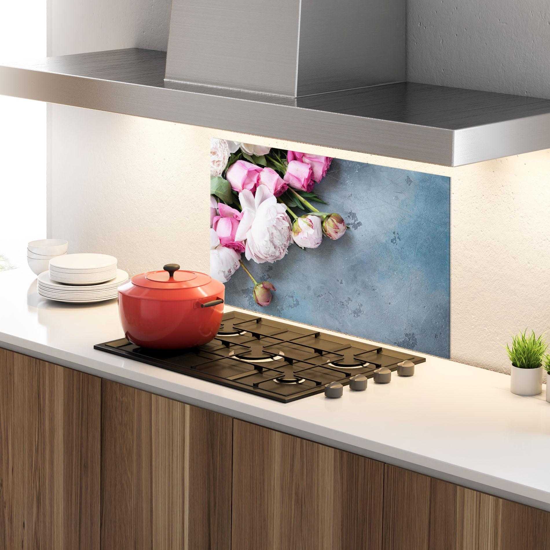 Konyhai üveg hátfal Cute Pink Peonies mockup 4