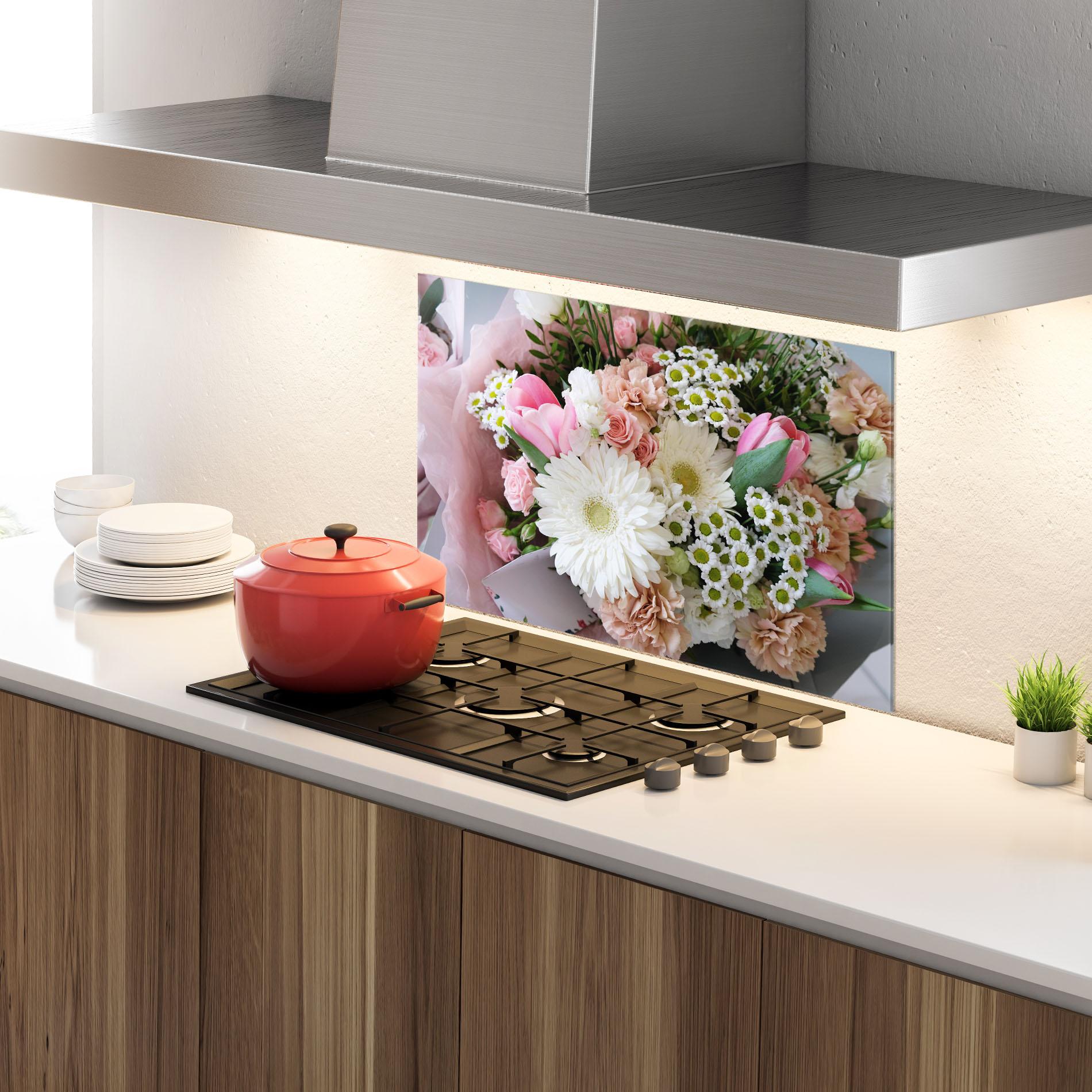Konyhai üveg hátfal Flower Mix Bouquet mockup 4
