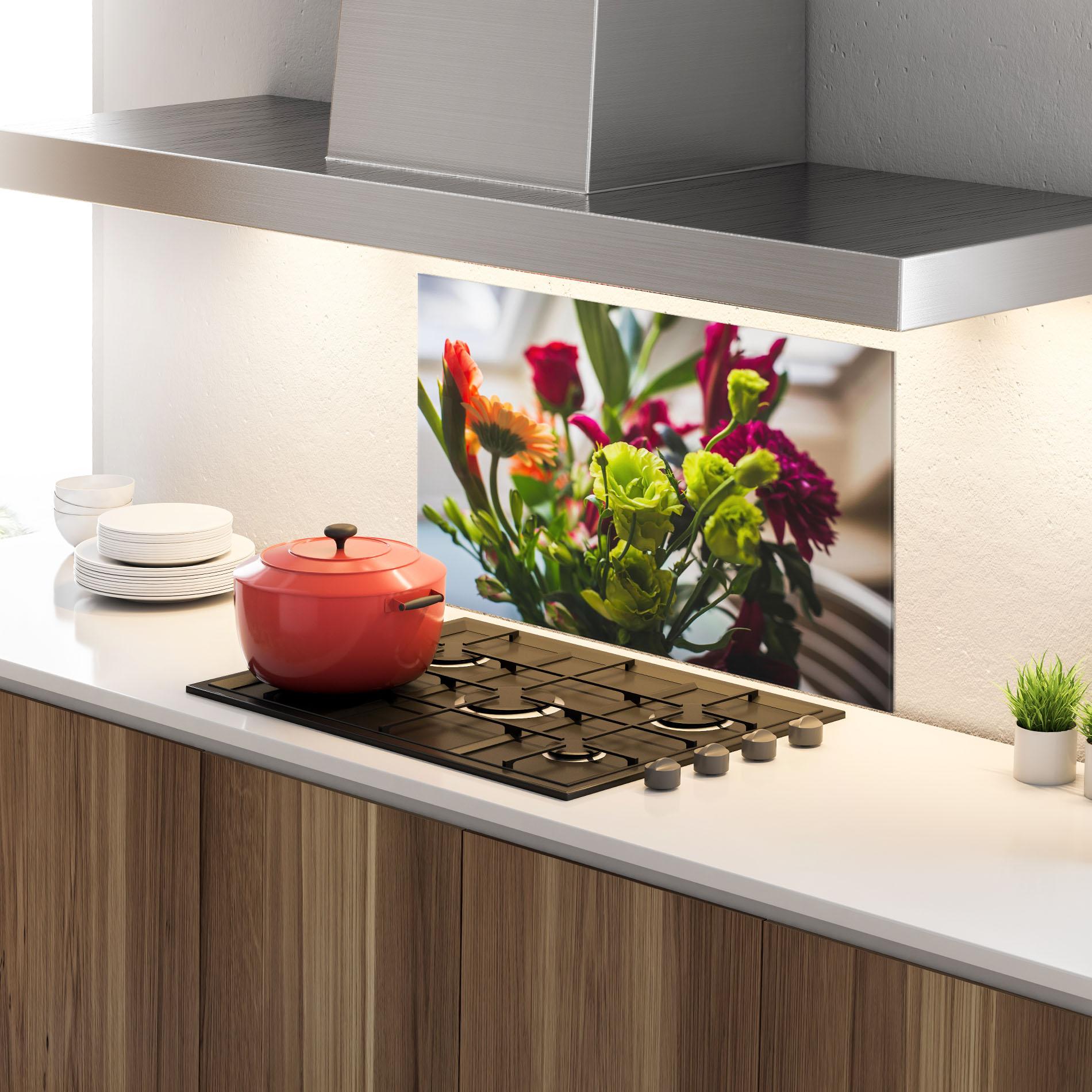 Konyhai üveg hátfal Green Flowers Bouquet mockup 4