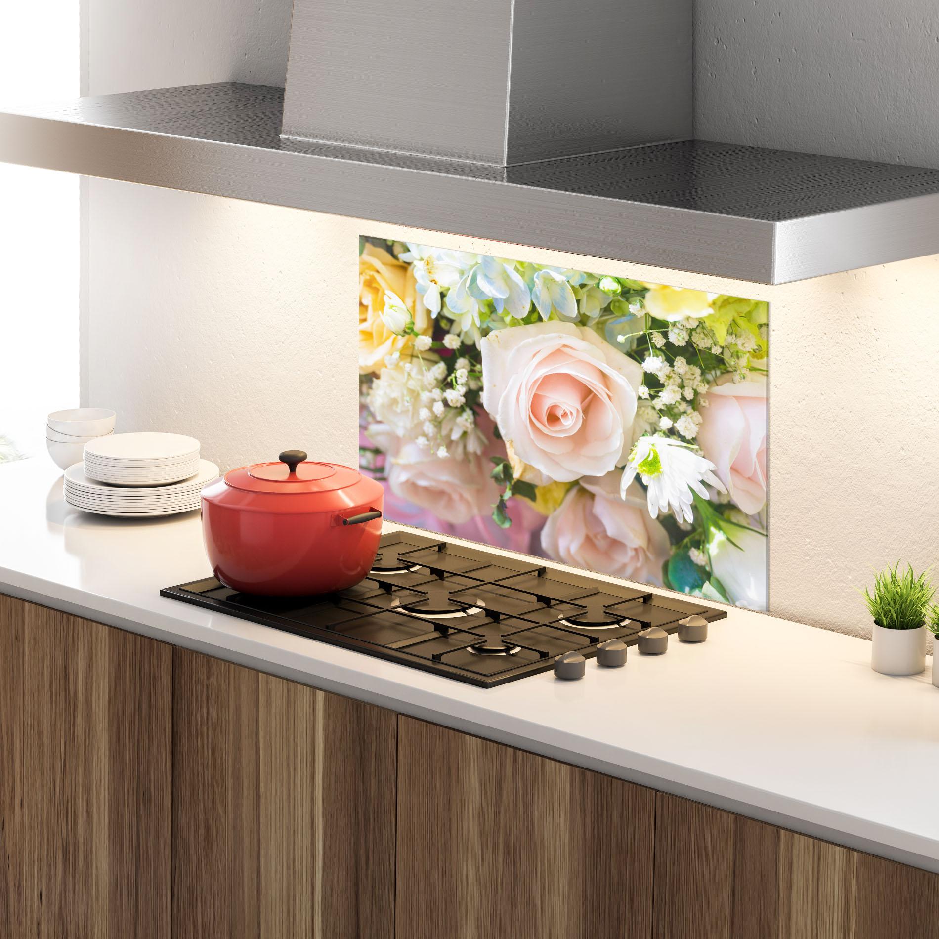 Konyhai üveg hátfal Light Pink Bouquet mockup 4