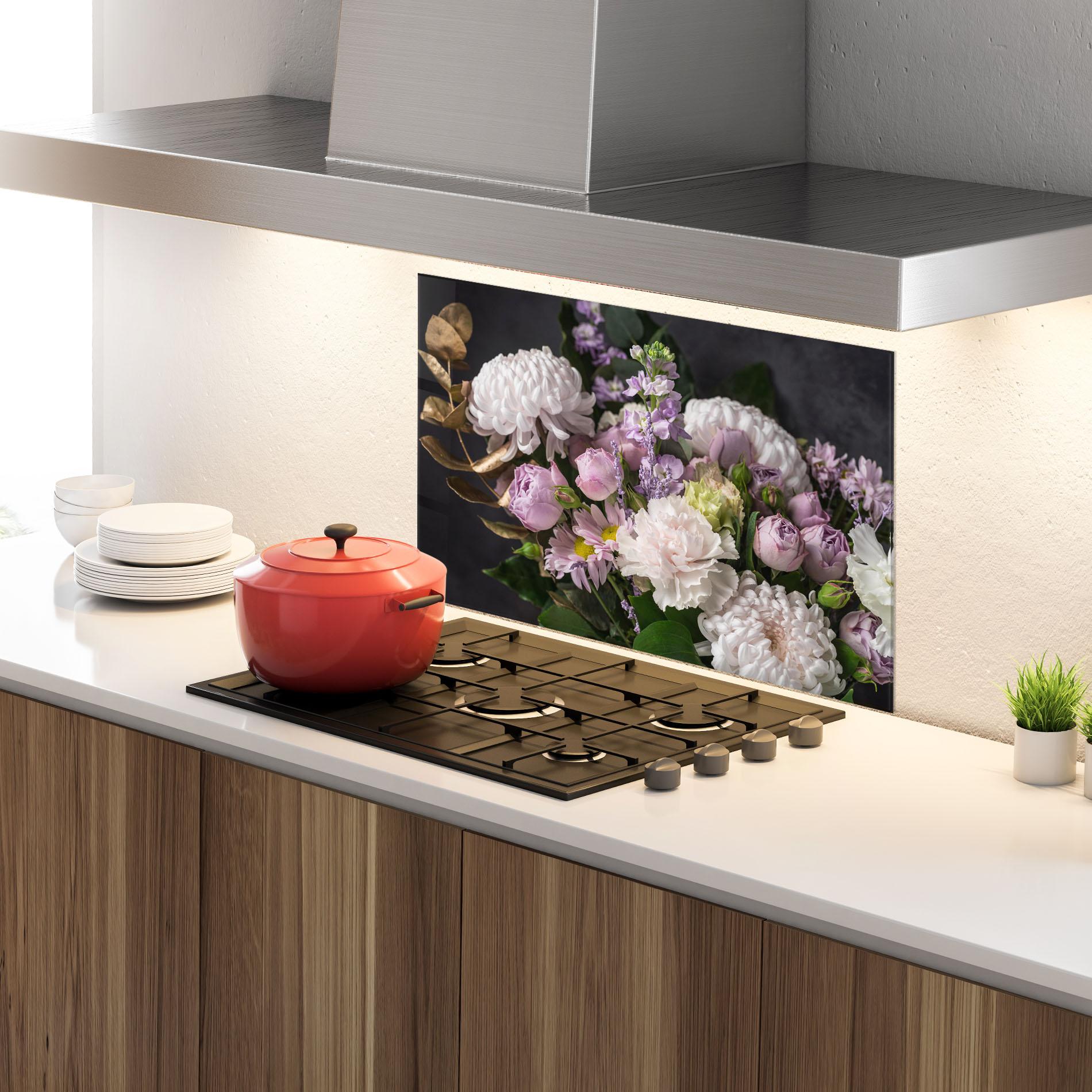 Konyhai üveg hátfal Pastel Purple Bouquet mockup 4