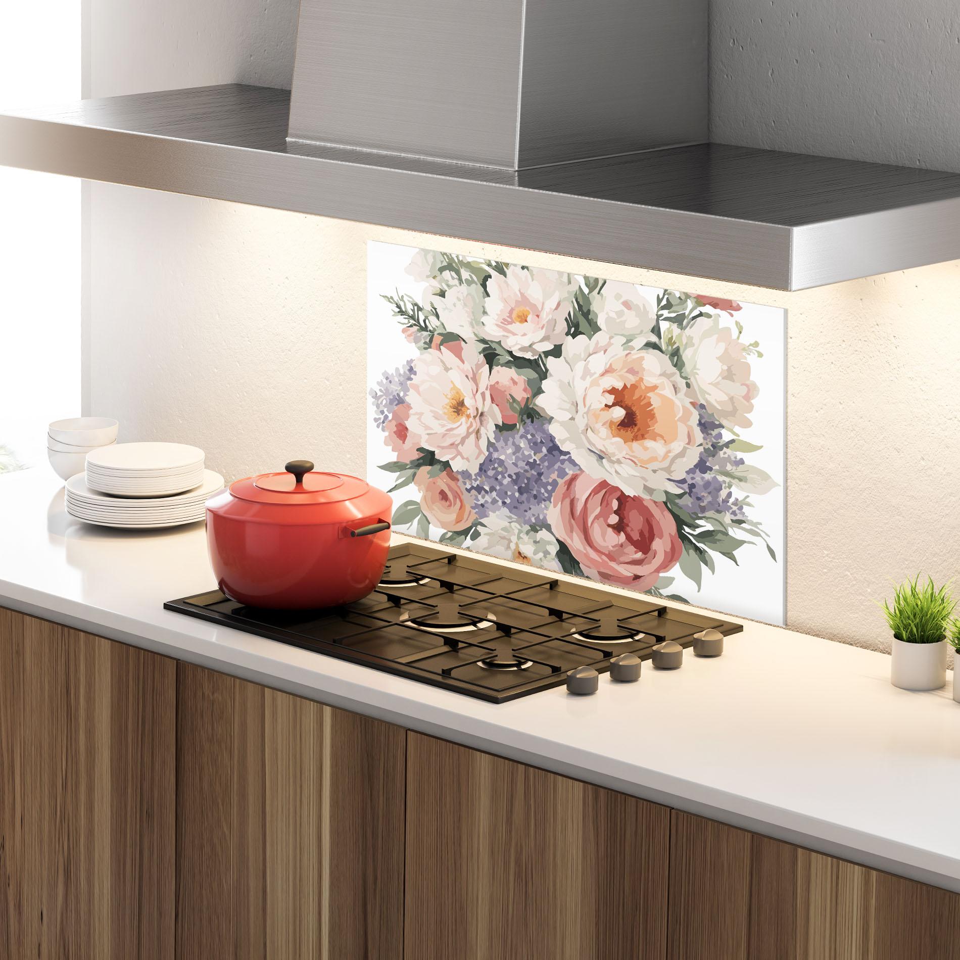 Konyhai üveg hátfal Pretty Watercolor Bouquet mockup 4