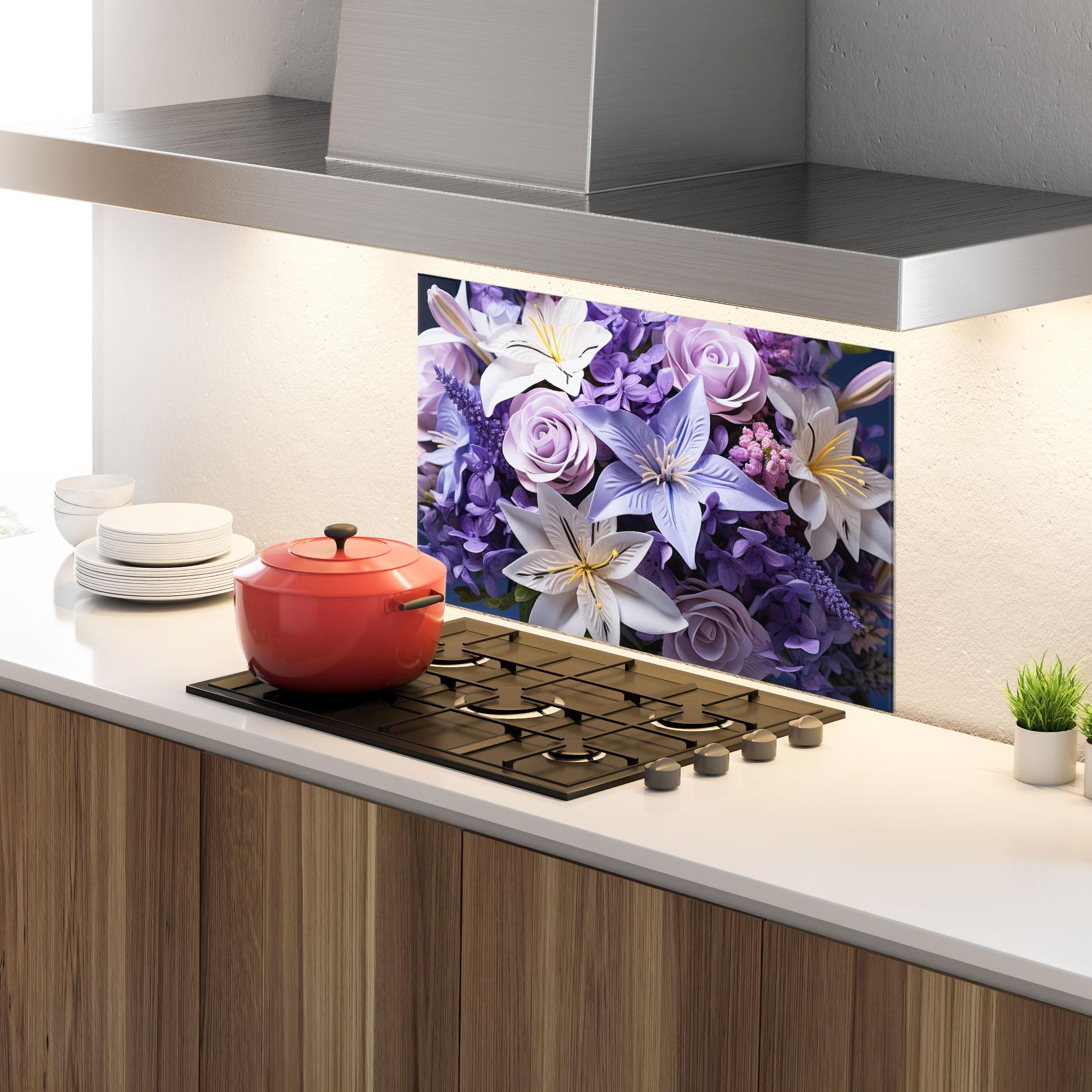 Konyhai üveg hátfal Purple Cute Bouquet mockup 4