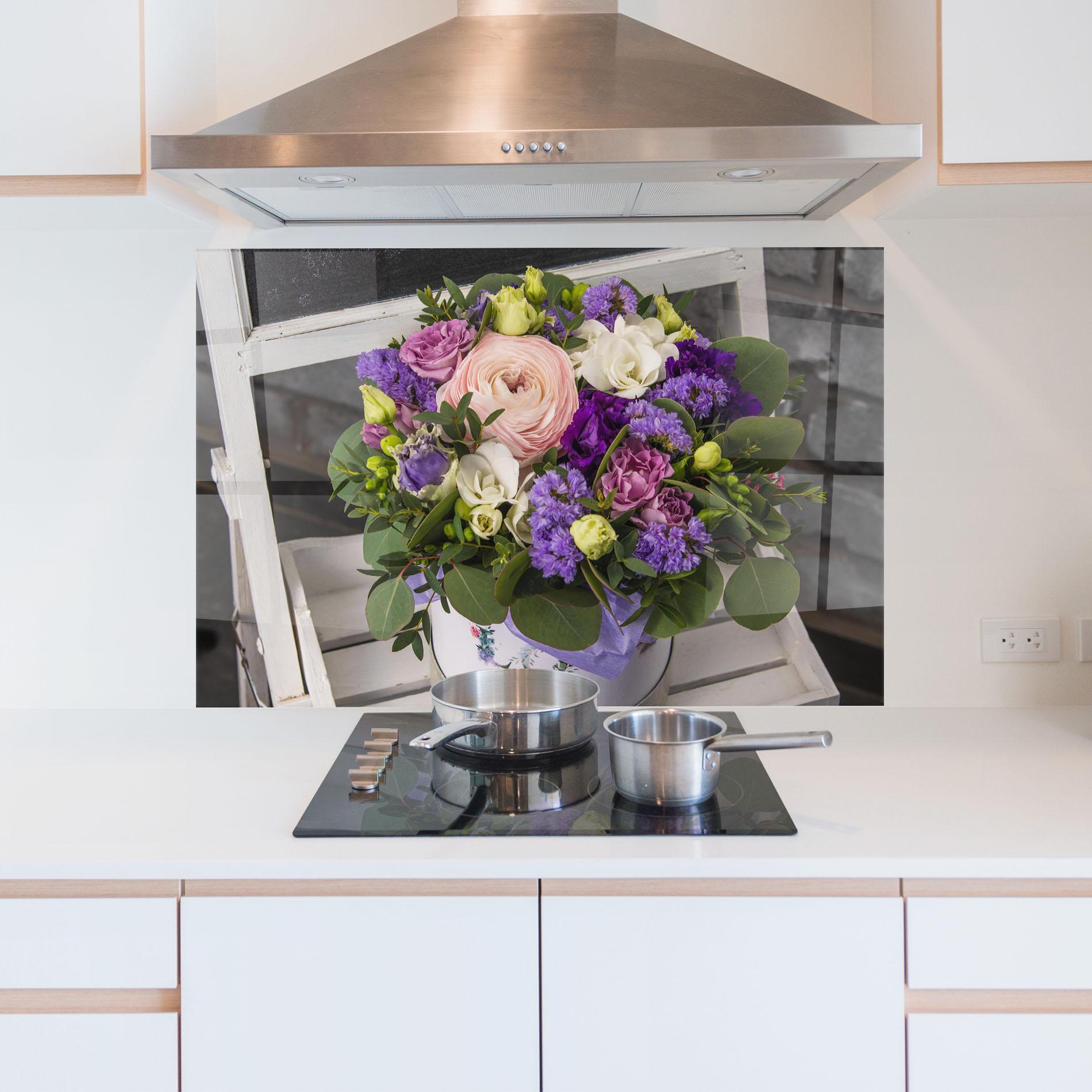 Konyhai üveg hátfal Big Pink Rose Bouquet mockup 5