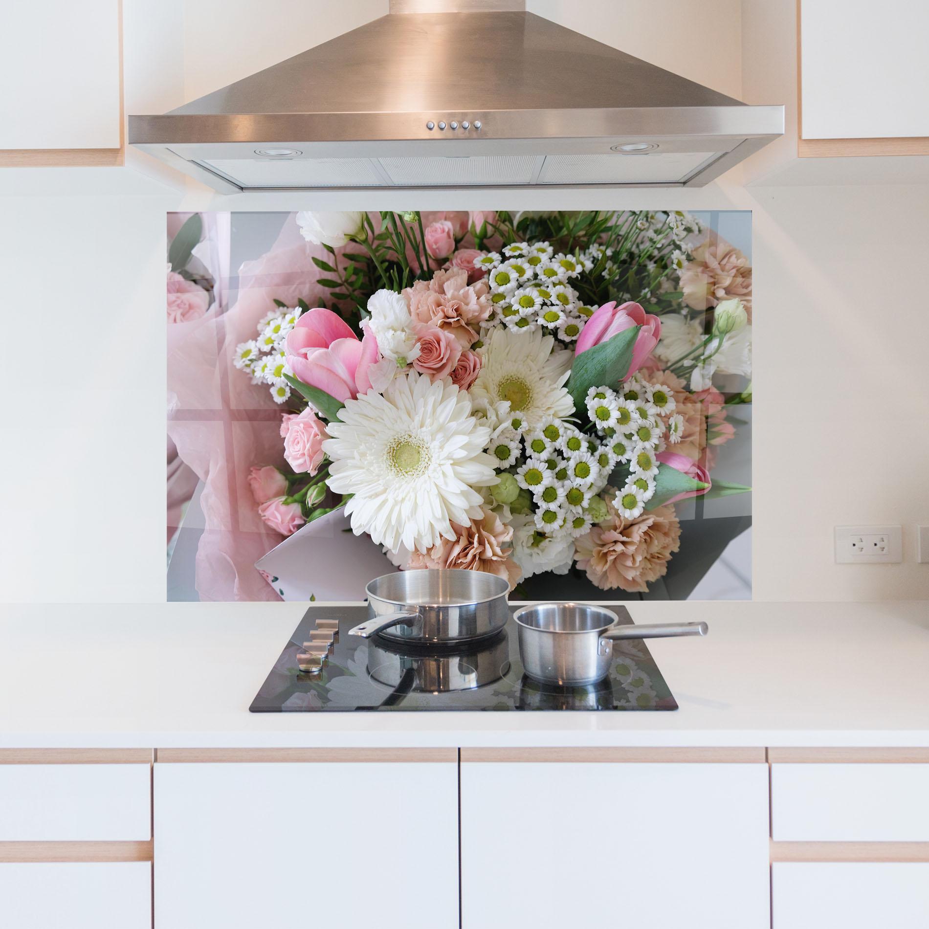 Konyhai üveg hátfal Flower Mix Bouquet mockup 5