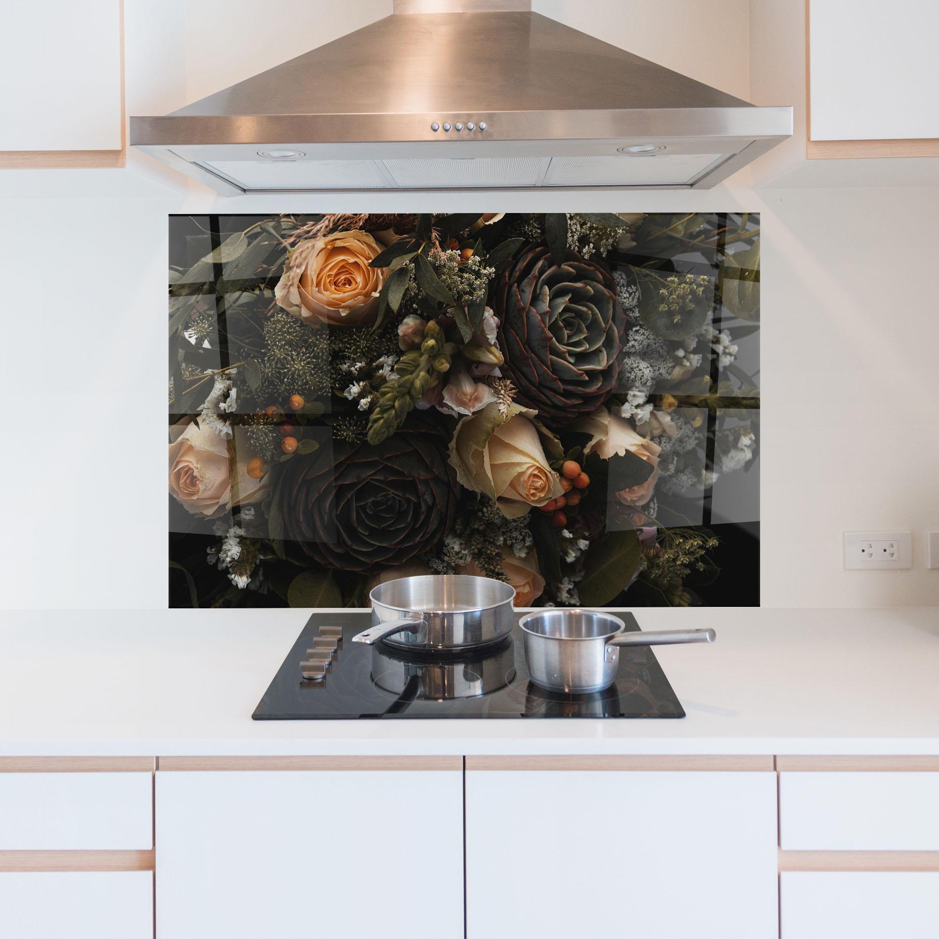 Konyhai üveg hátfal Luxurious Black Bouquet mockup 5