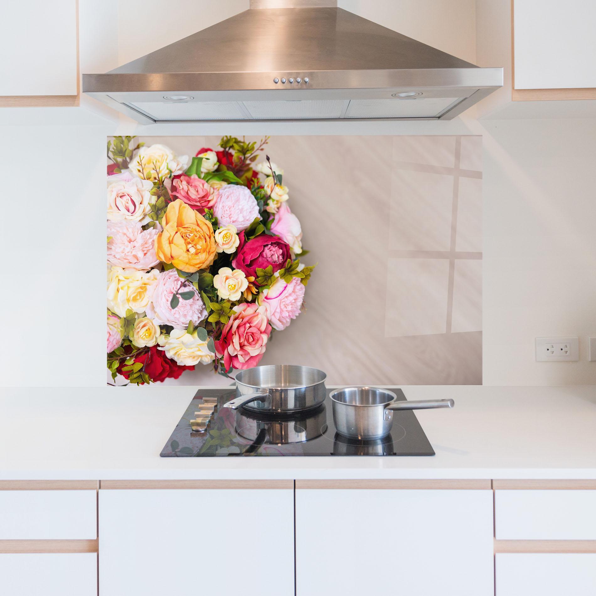 Konyhai üveg hátfal Orange Purple Bouquet mockup 5