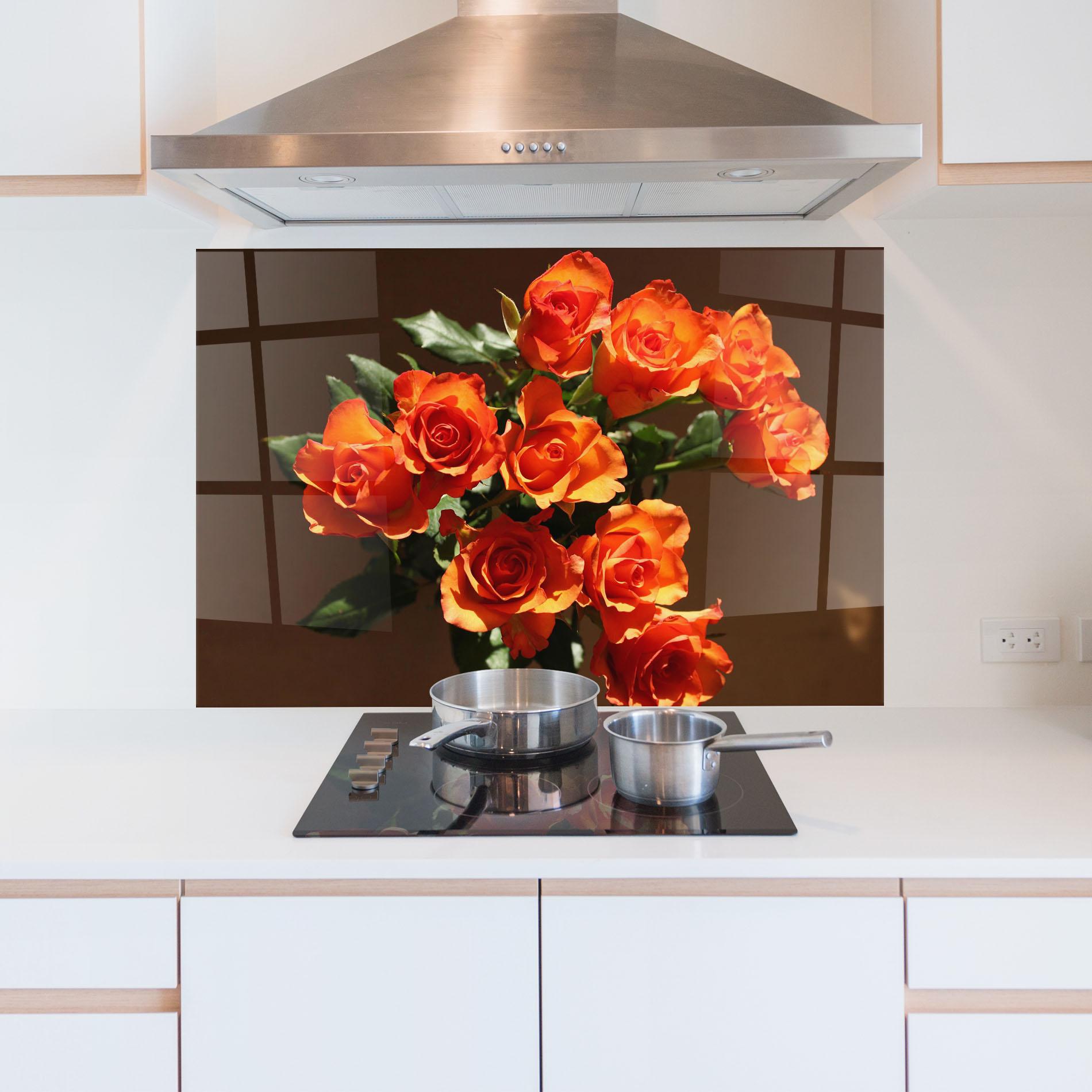 Konyhai üveg hátfal Orange Roses Bouquet mockup 5