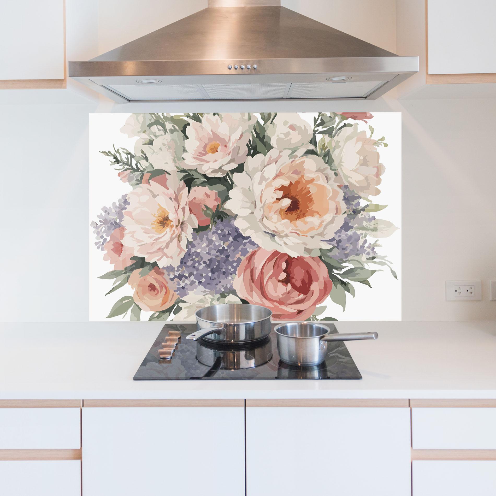 Konyhai üveg hátfal Pretty Watercolor Bouquet mockup 5
