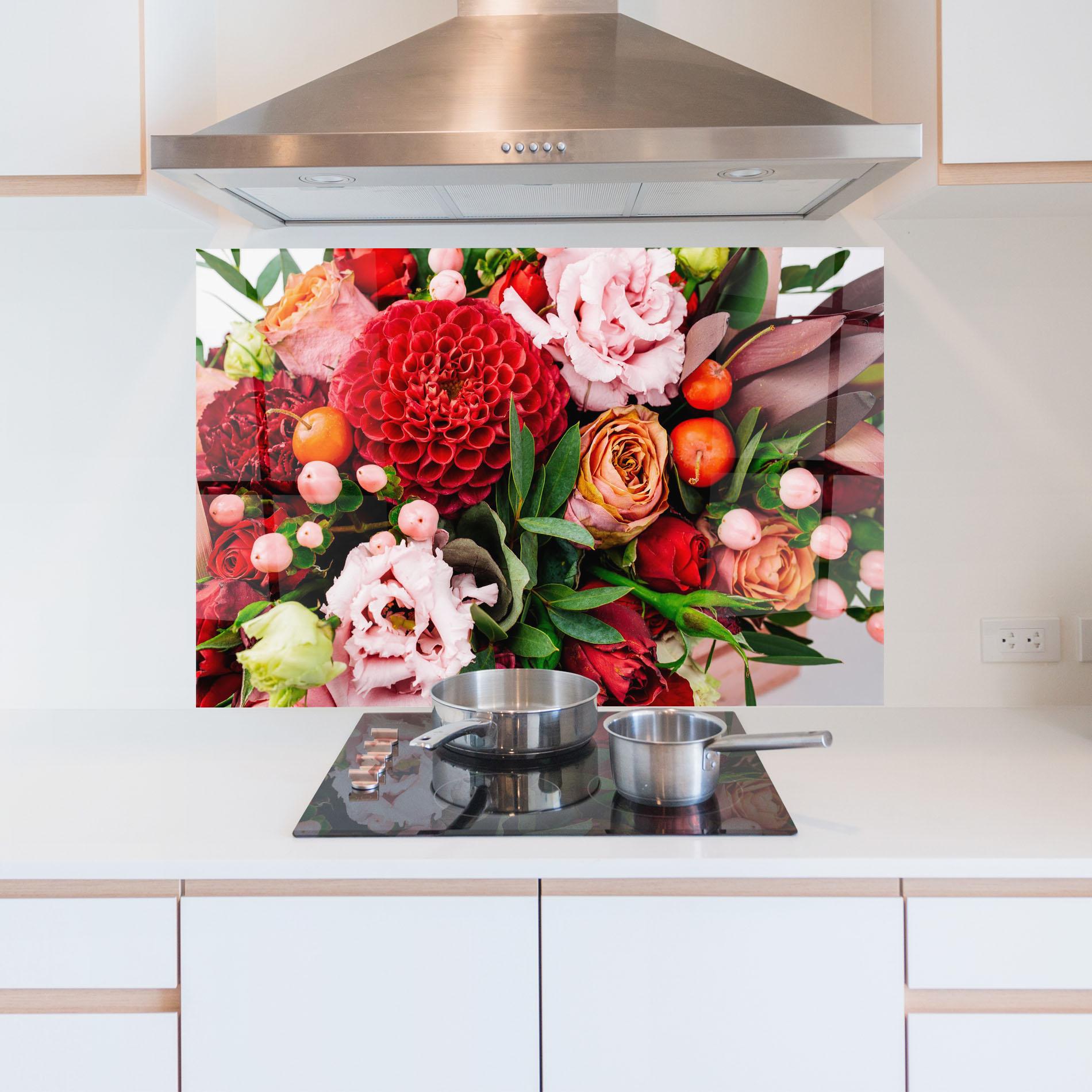 Konyhai üveg hátfal Red Orange Bouquet mockup 5
