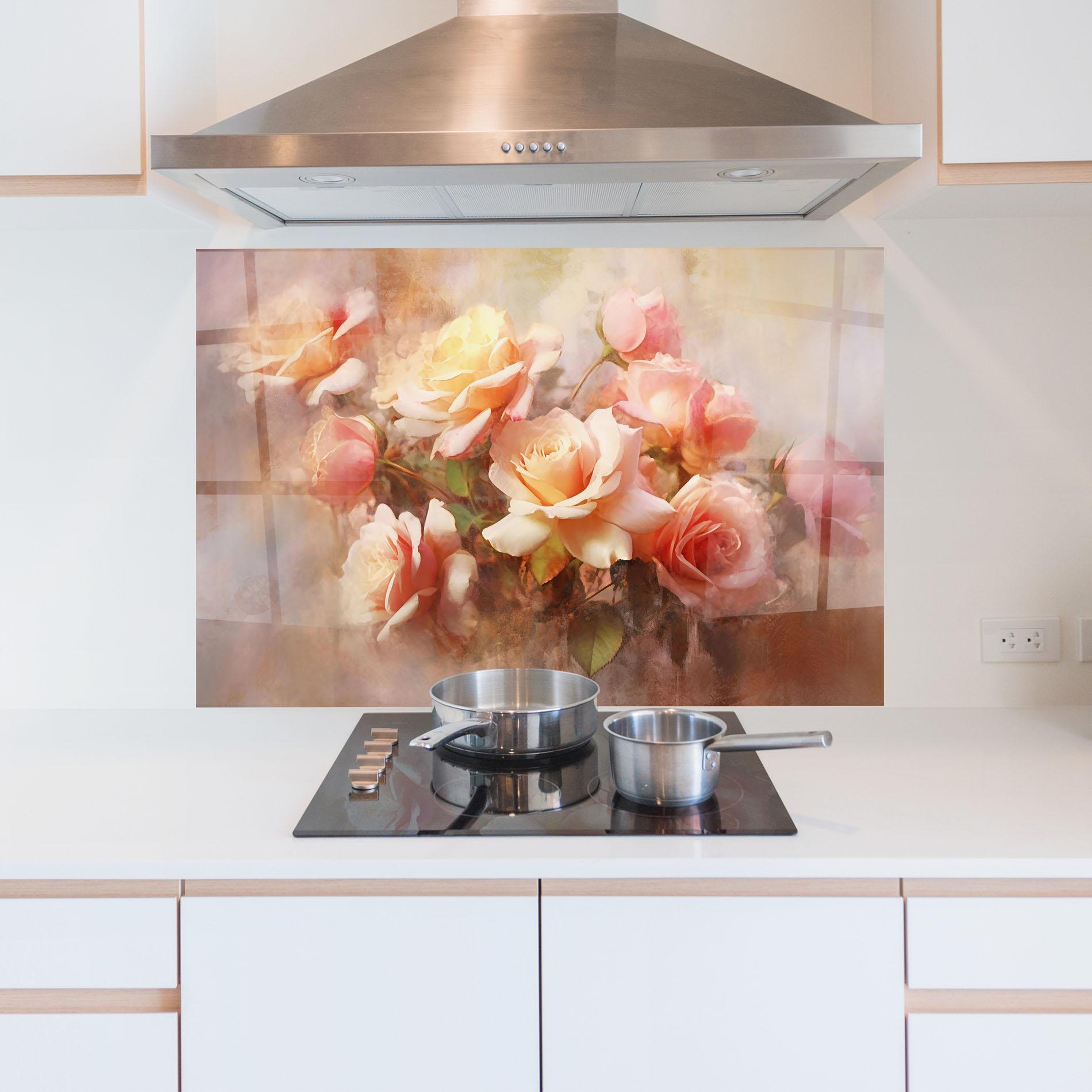 Konyhai üveg hátfal Roses Bouquet Painting mockup 5