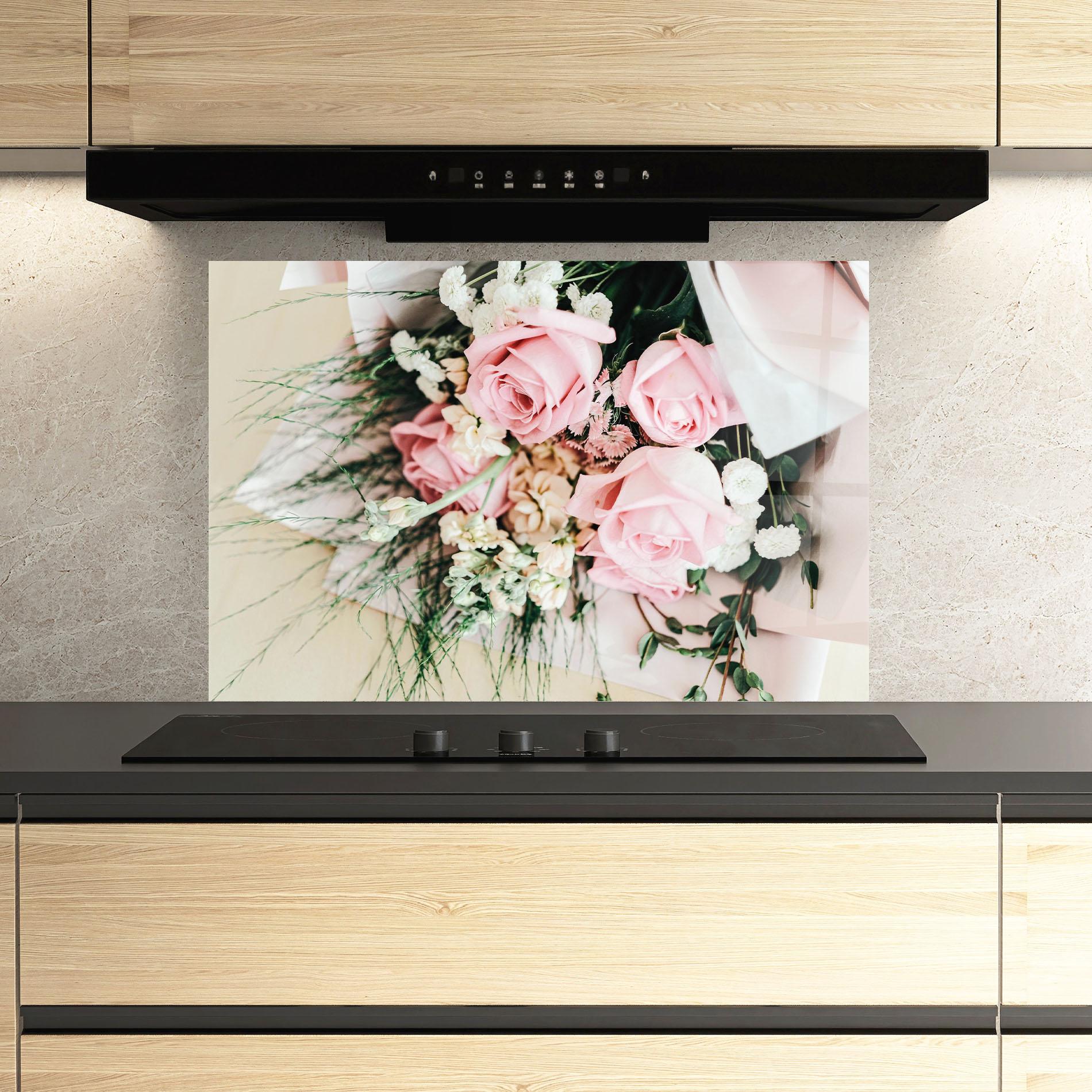 Konyhai üveg hátfal Baby Pink Bouquet mockup 3