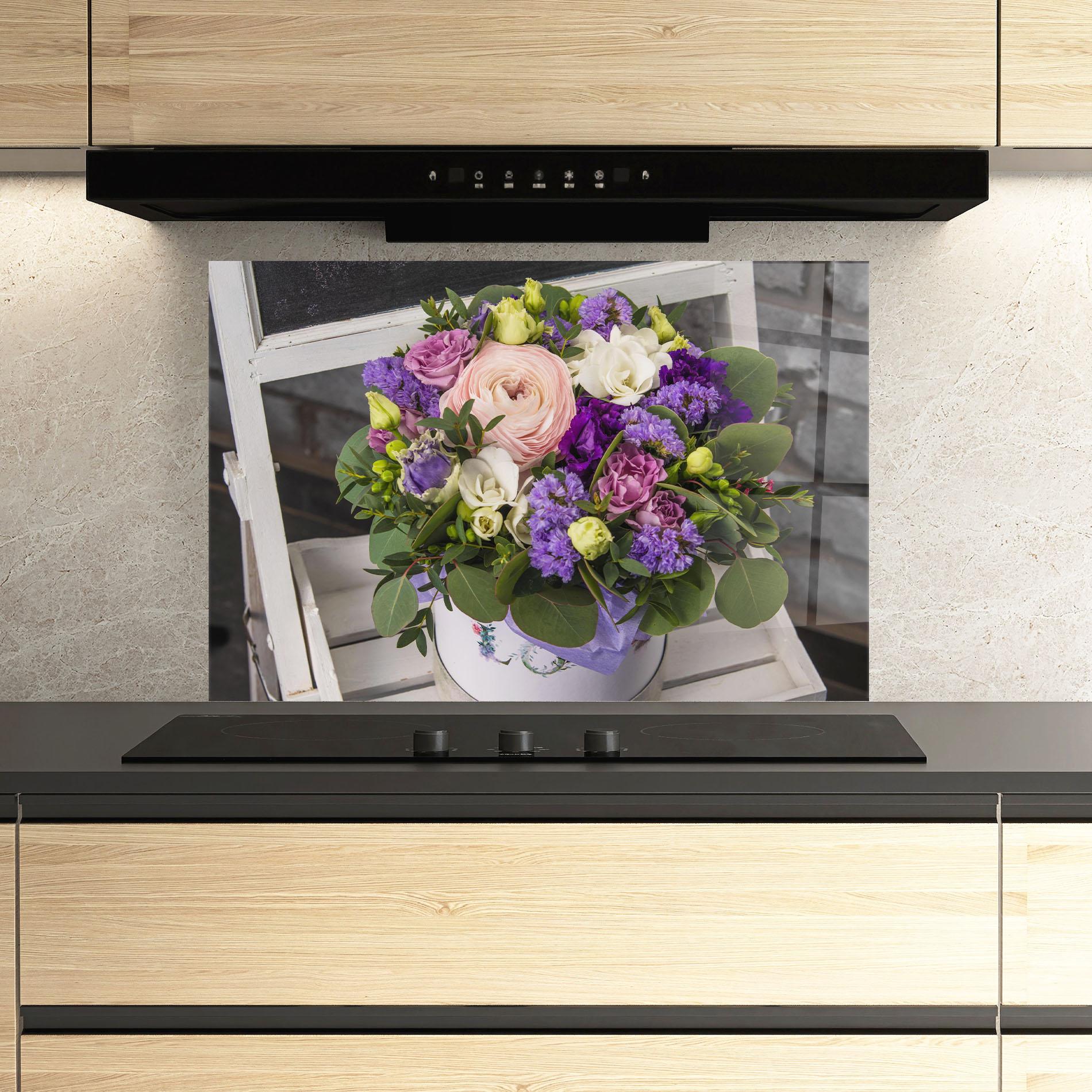 Konyhai üveg hátfal Big Pink Rose Bouquet mockup 3