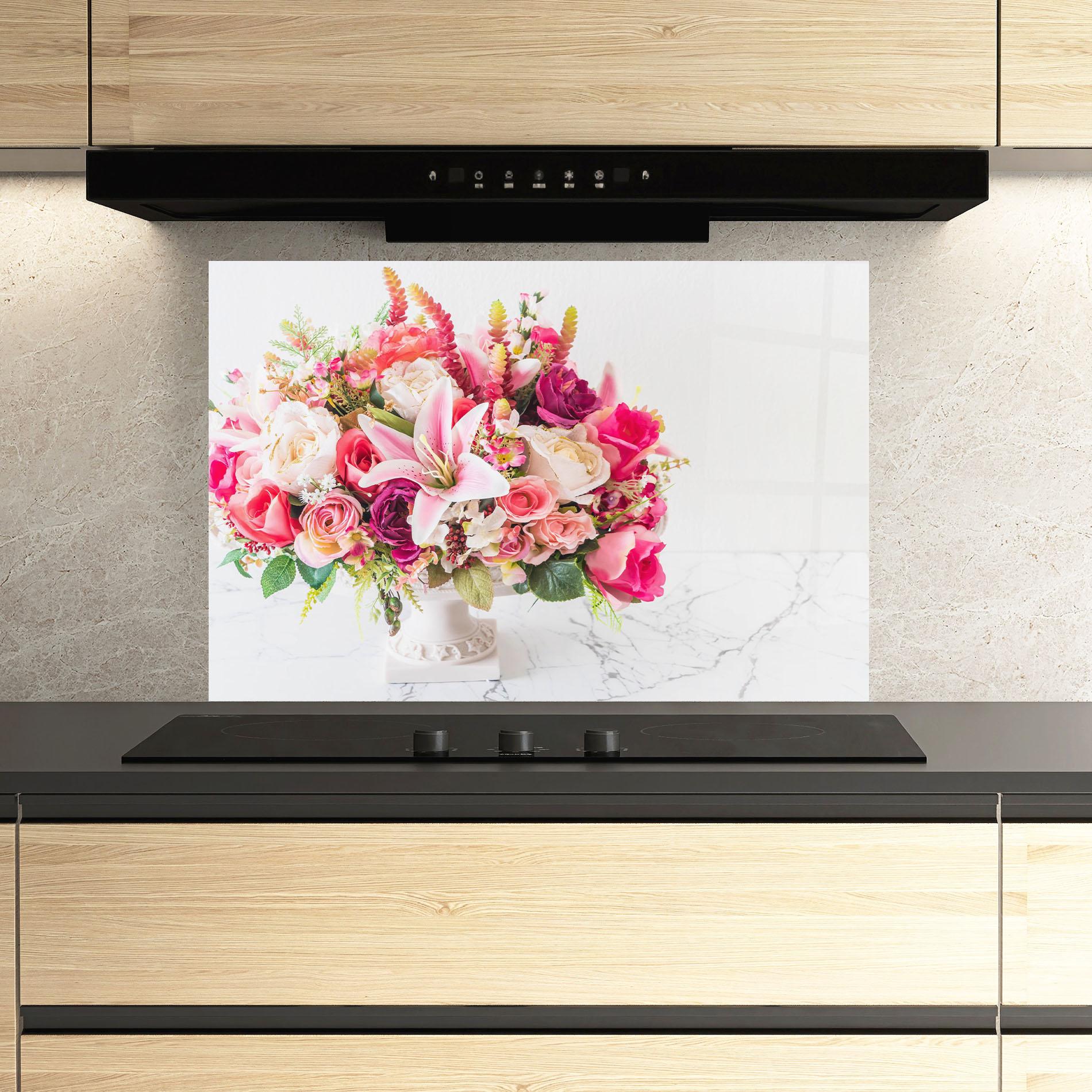 Konyhai üveg hátfal Bouquet Flowers Vase mockup 3