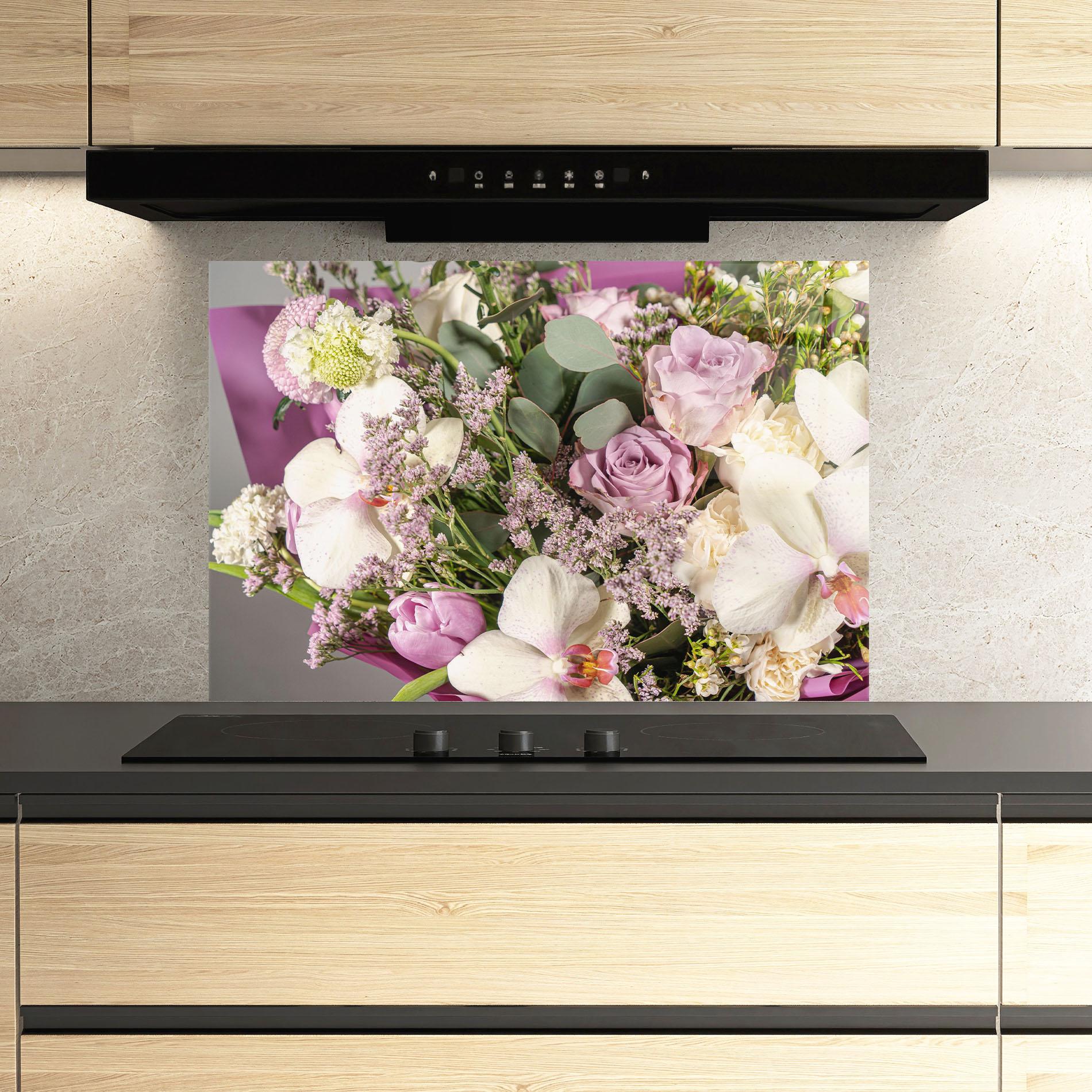 Konyhai üveg hátfal Cute Purple Bouquet mockup 3