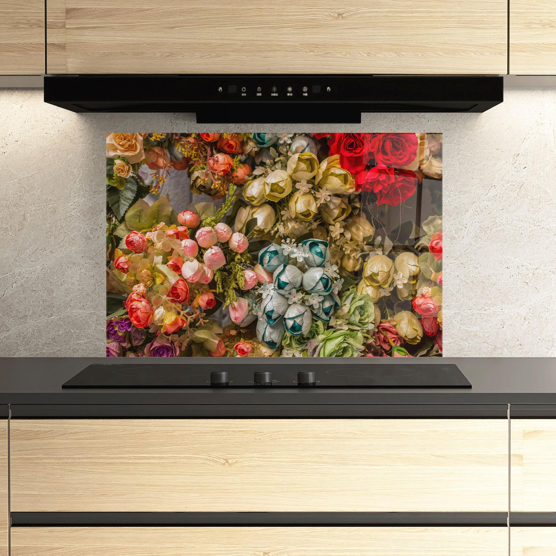 Konyhai üveg hátfal Fake Flowers Wall mockup 3