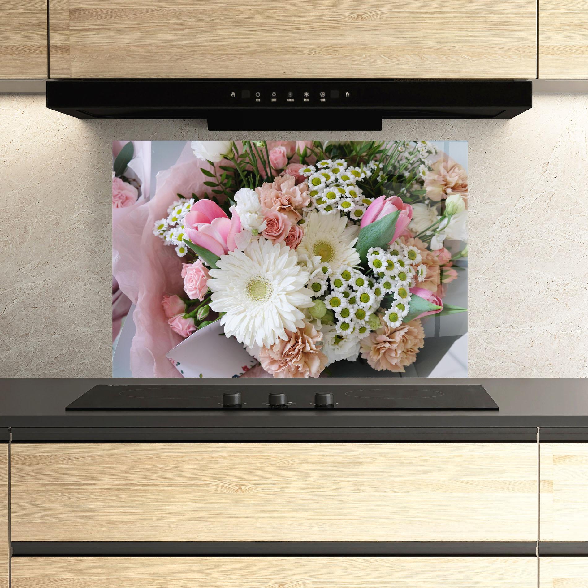 Konyhai üveg hátfal Flower Mix Bouquet mockup 3