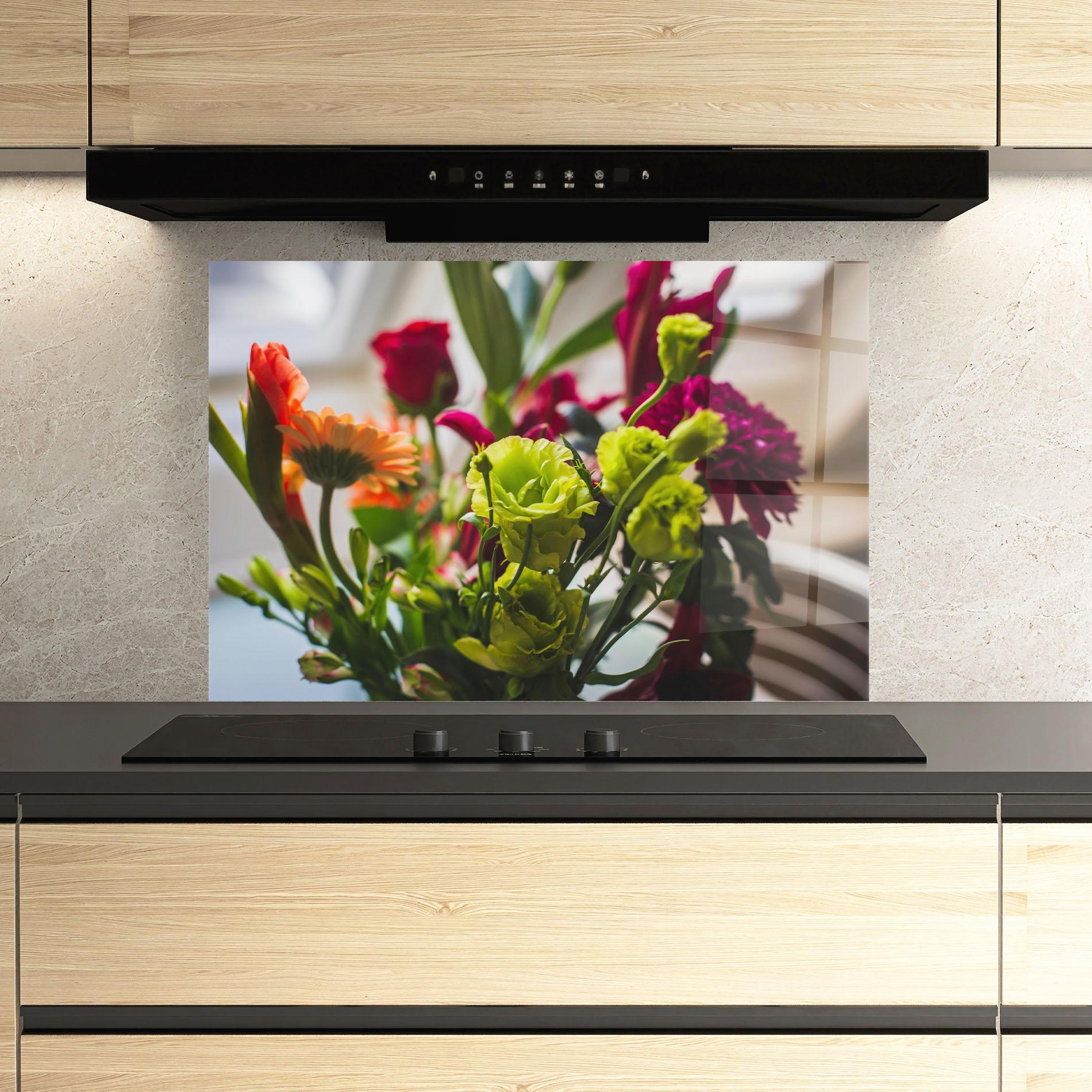 Konyhai üveg hátfal Green Flowers Bouquet mockup 3