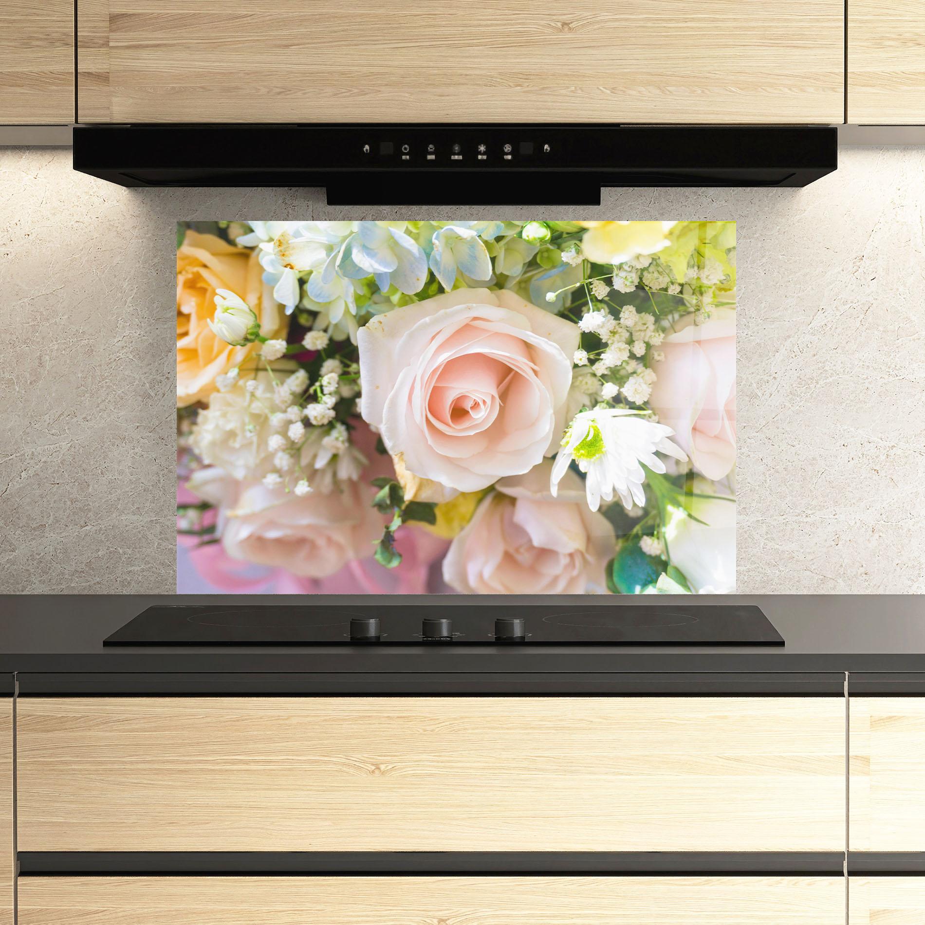 Konyhai üveg hátfal Light Pink Bouquet mockup 3