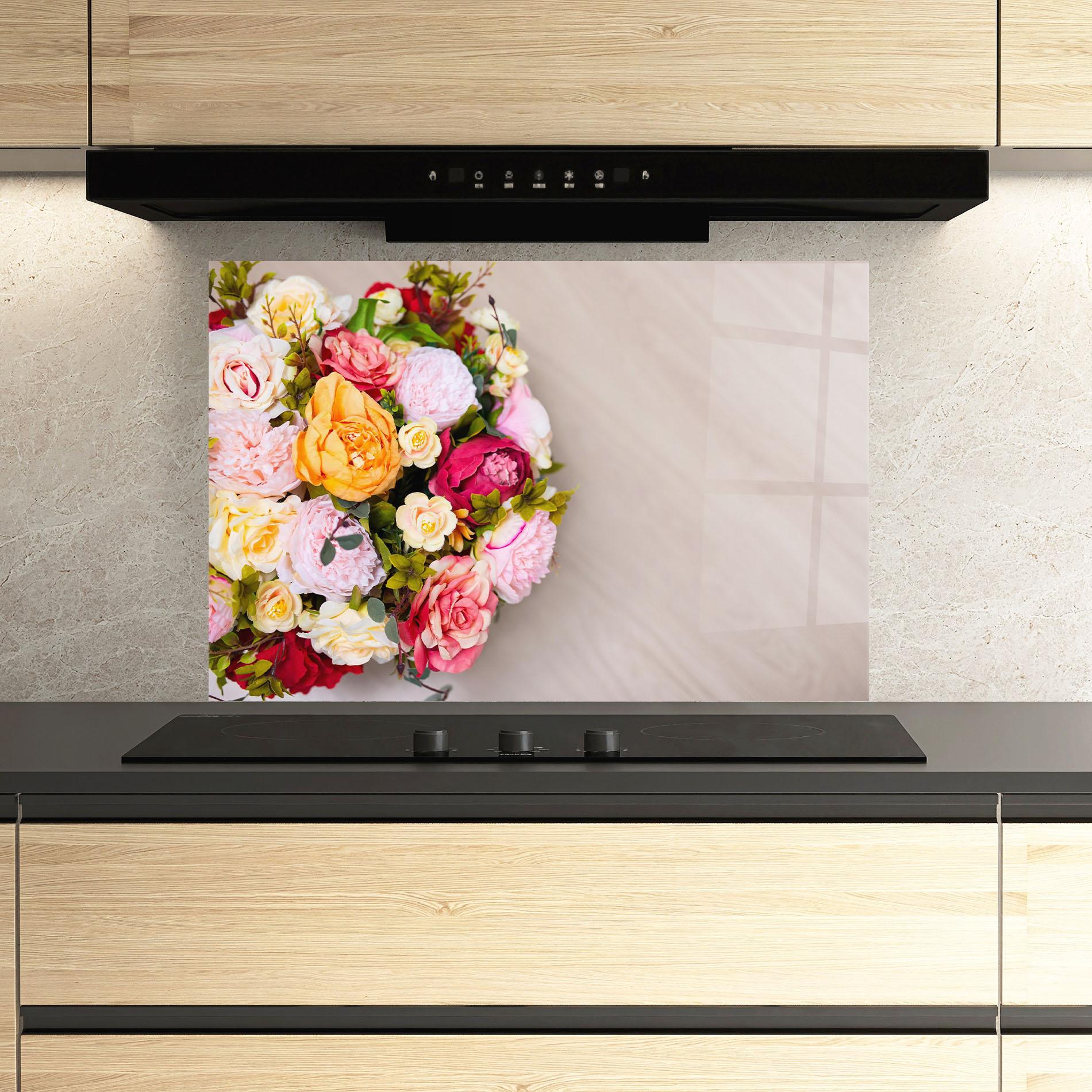 Konyhai üveg hátfal Orange Purple Bouquet mockup 3