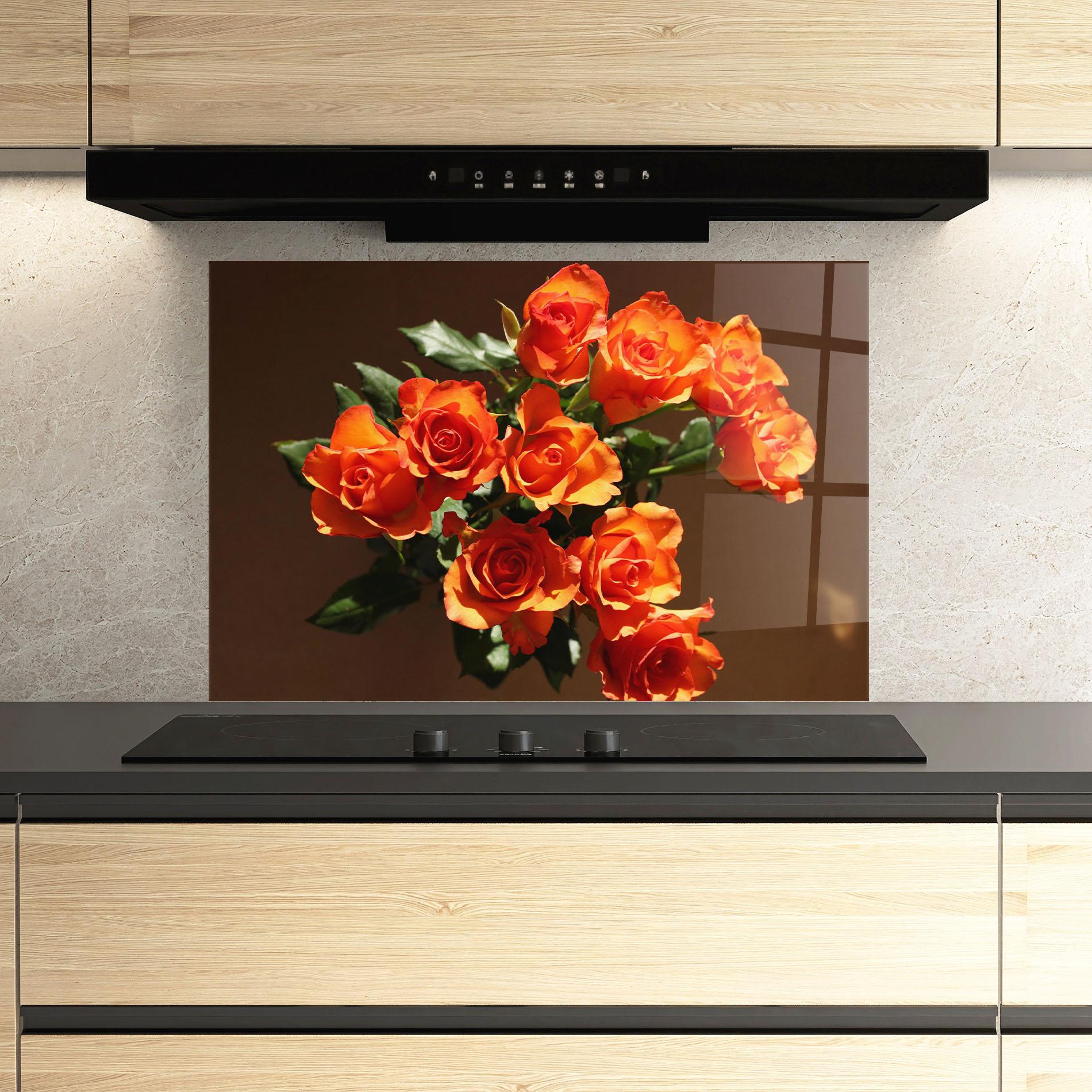Konyhai üveg hátfal Orange Roses Bouquet mockup 3