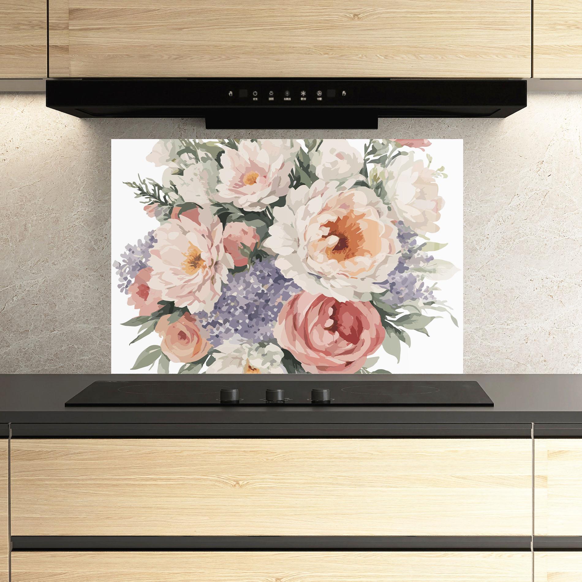 Konyhai üveg hátfal Pretty Watercolor Bouquet mockup 3