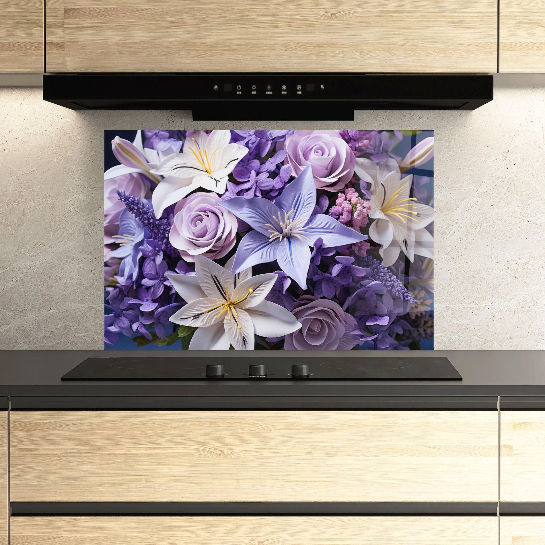 Konyhai üveg hátfal Purple Cute Bouquet mockup 3