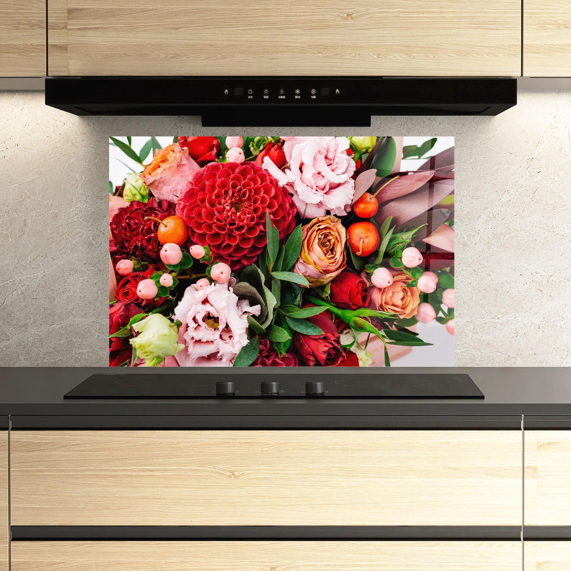 Konyhai üveg hátfal Red Orange Bouquet mockup 3
