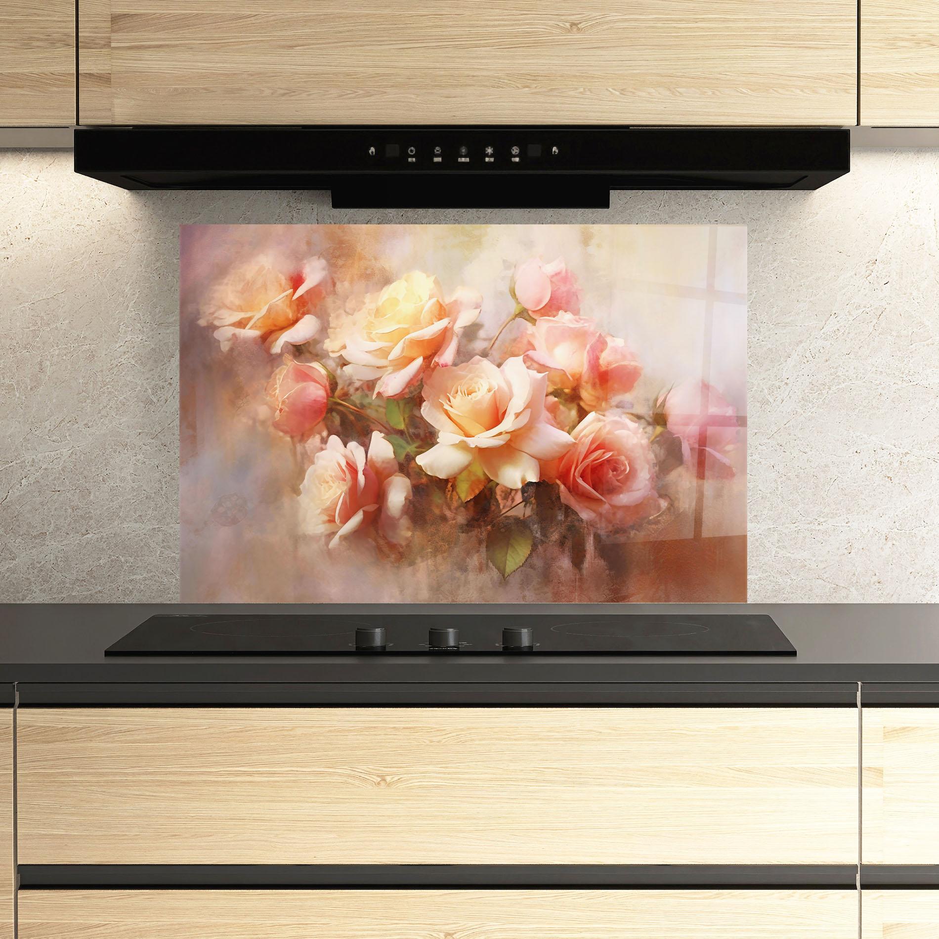 Konyhai üveg hátfal Roses Bouquet Painting mockup 3