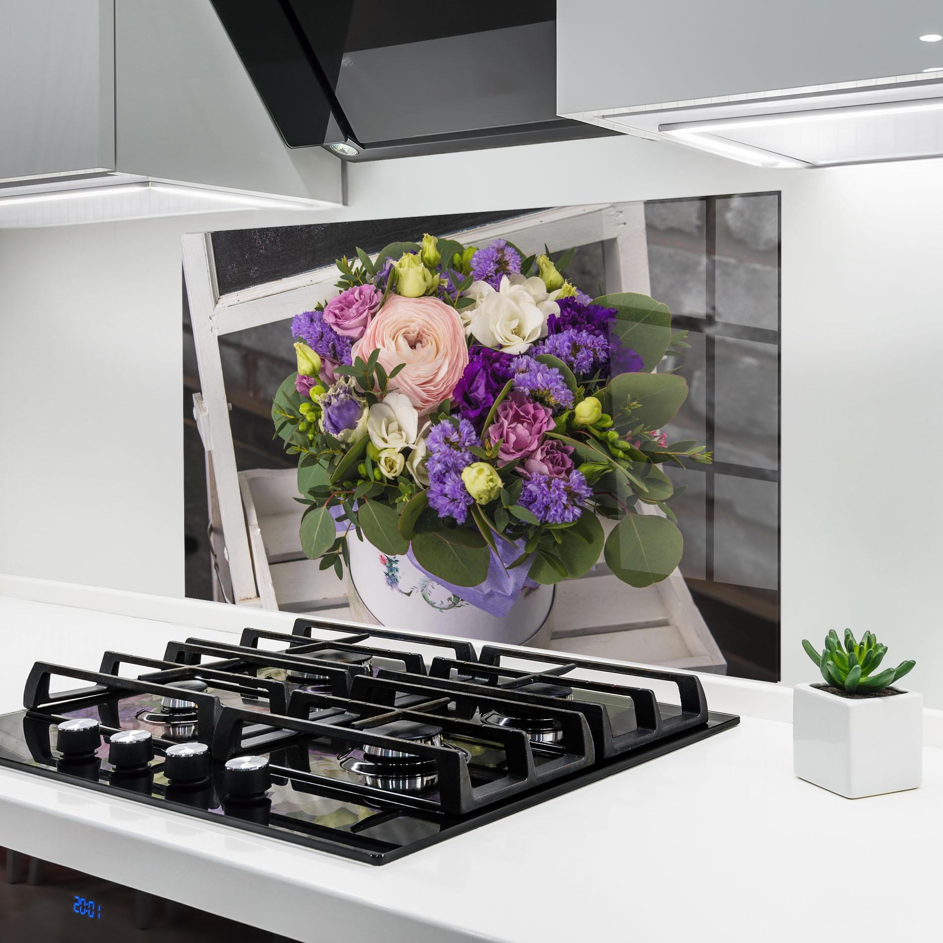 Konyhai üveg hátfal Big Pink Rose Bouquet mockup 6