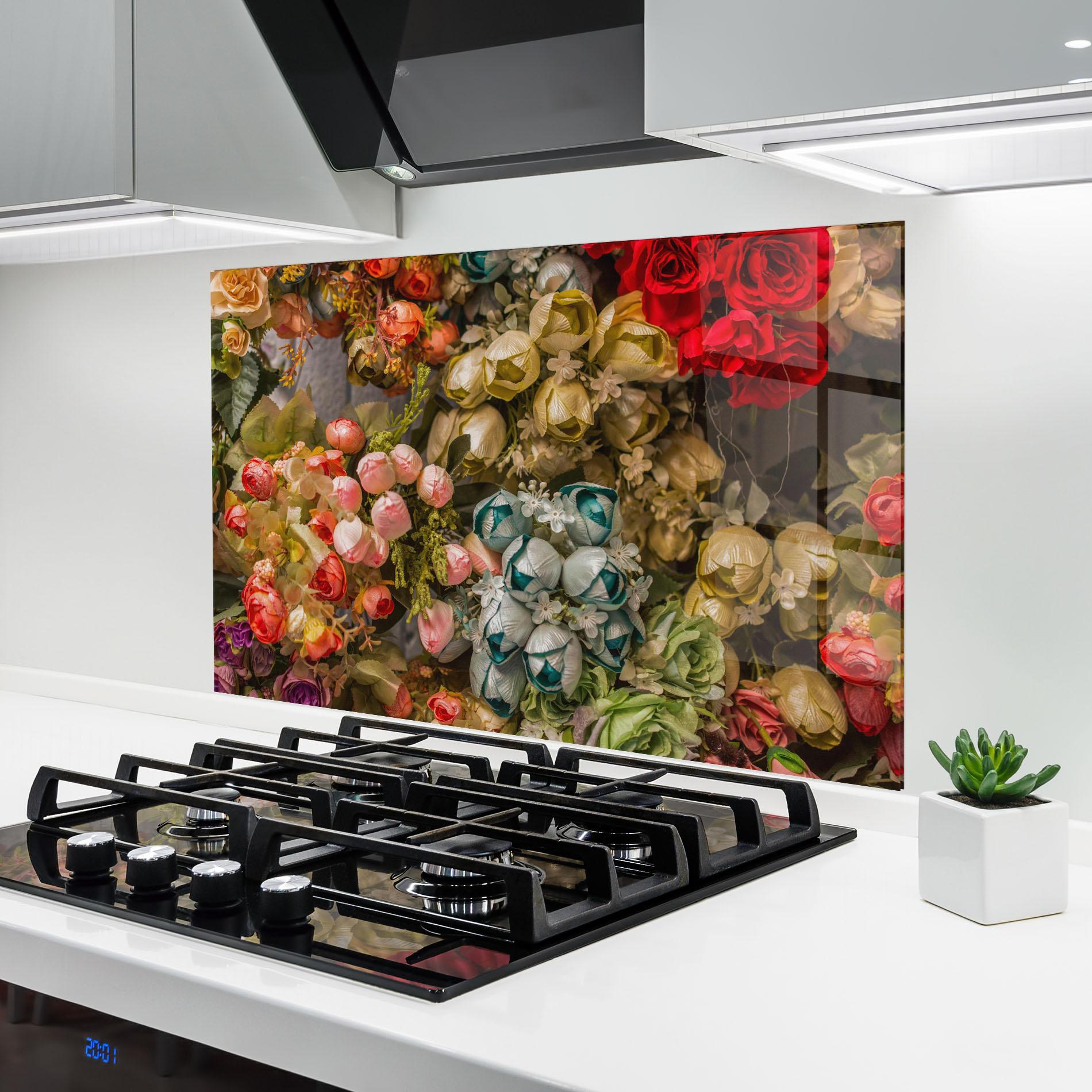 Konyhai üveg hátfal Fake Flowers Wall mockup 6