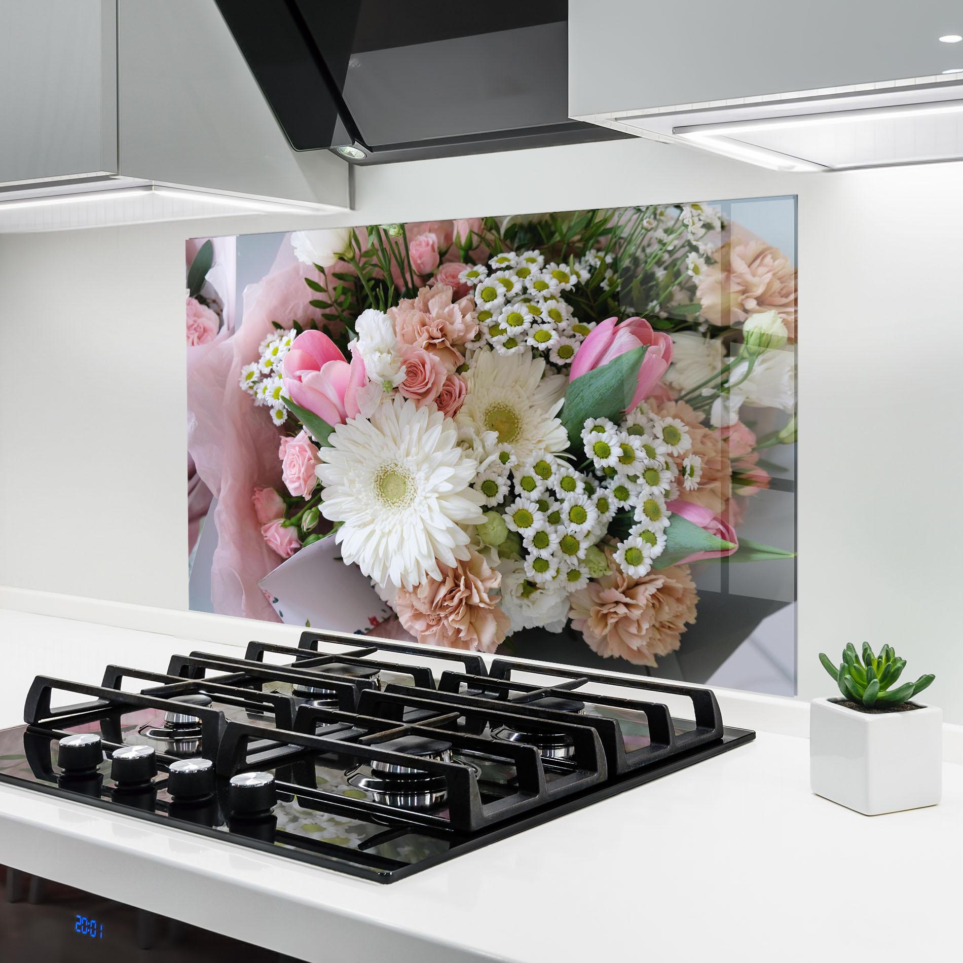 Konyhai üveg hátfal Flower Mix Bouquet mockup 6
