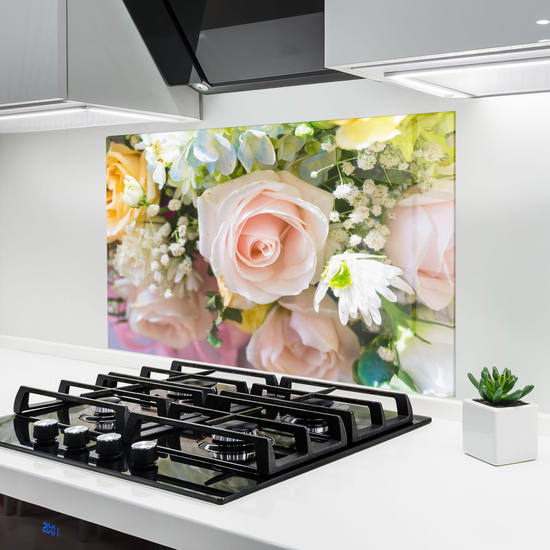 Konyhai üveg hátfal Light Pink Bouquet mockup 6