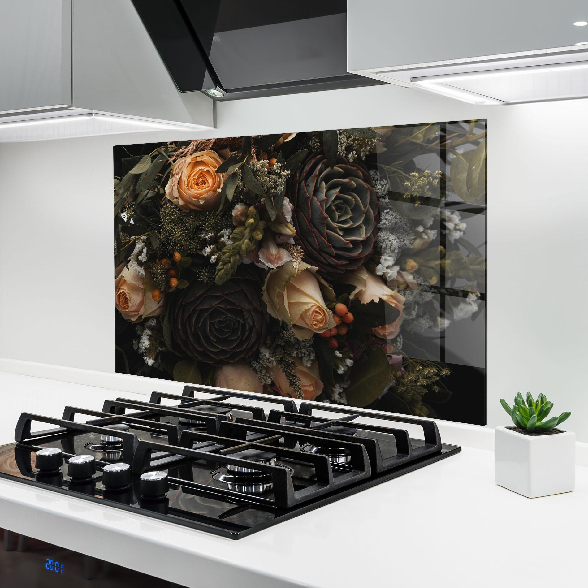 Konyhai üveg hátfal Luxurious Black Bouquet mockup 6