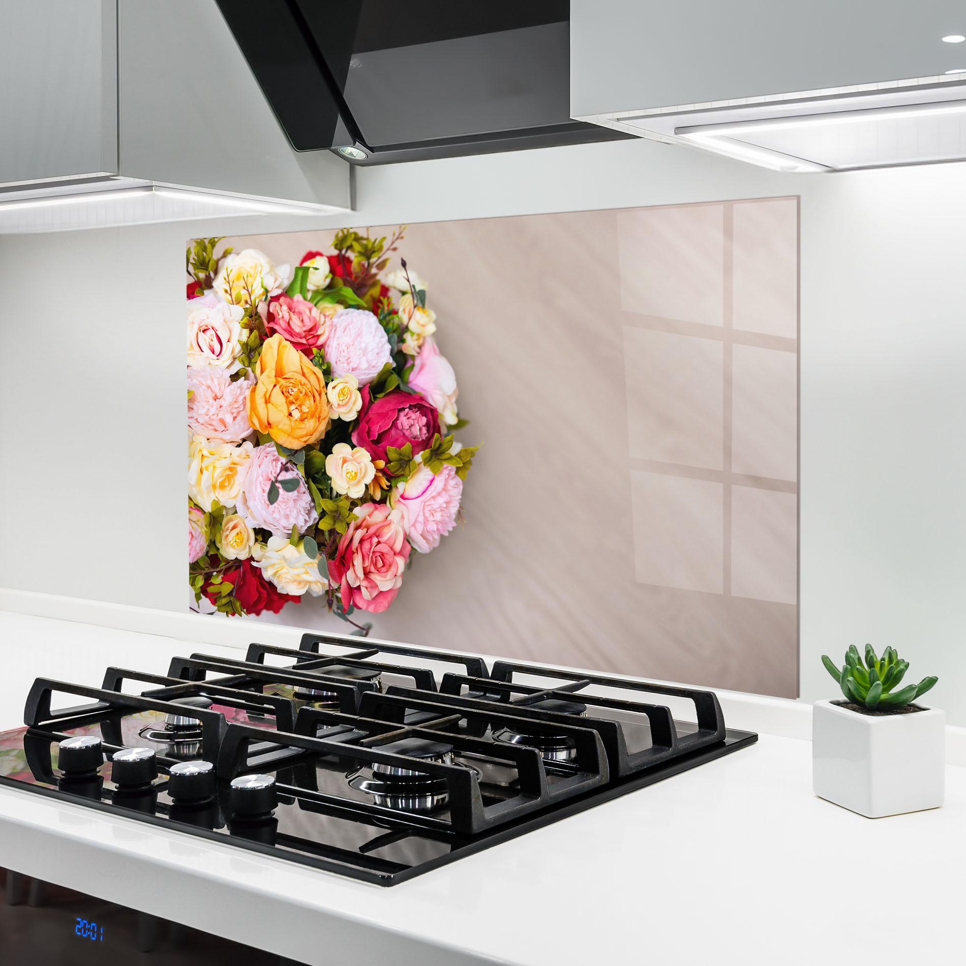 Konyhai üveg hátfal Orange Purple Bouquet mockup 6