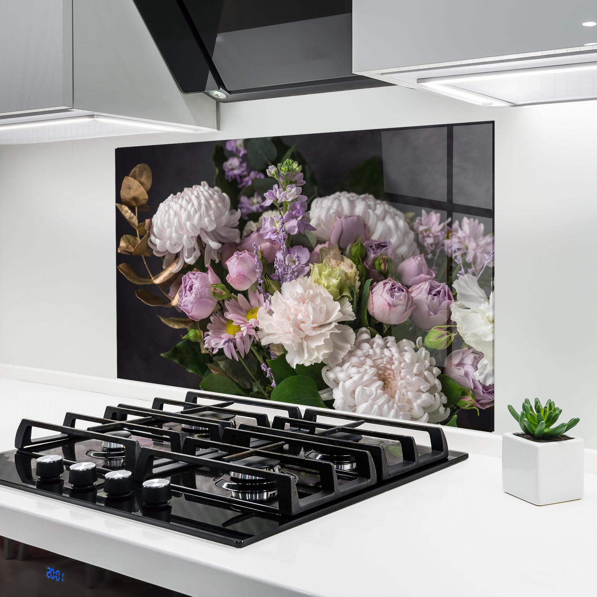Konyhai üveg hátfal Pastel Purple Bouquet mockup 6